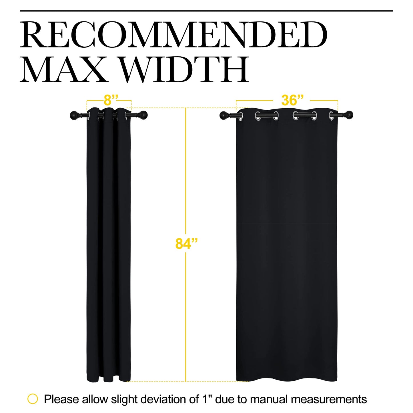NICETOWN Thermal Insulated Black Blackout Curtains/Drapes 84 inches Length 2 Panels Set for Living Room, 42 inches Wide, Privacy Sound Reducing Room Darkening Draperies Window Treatment