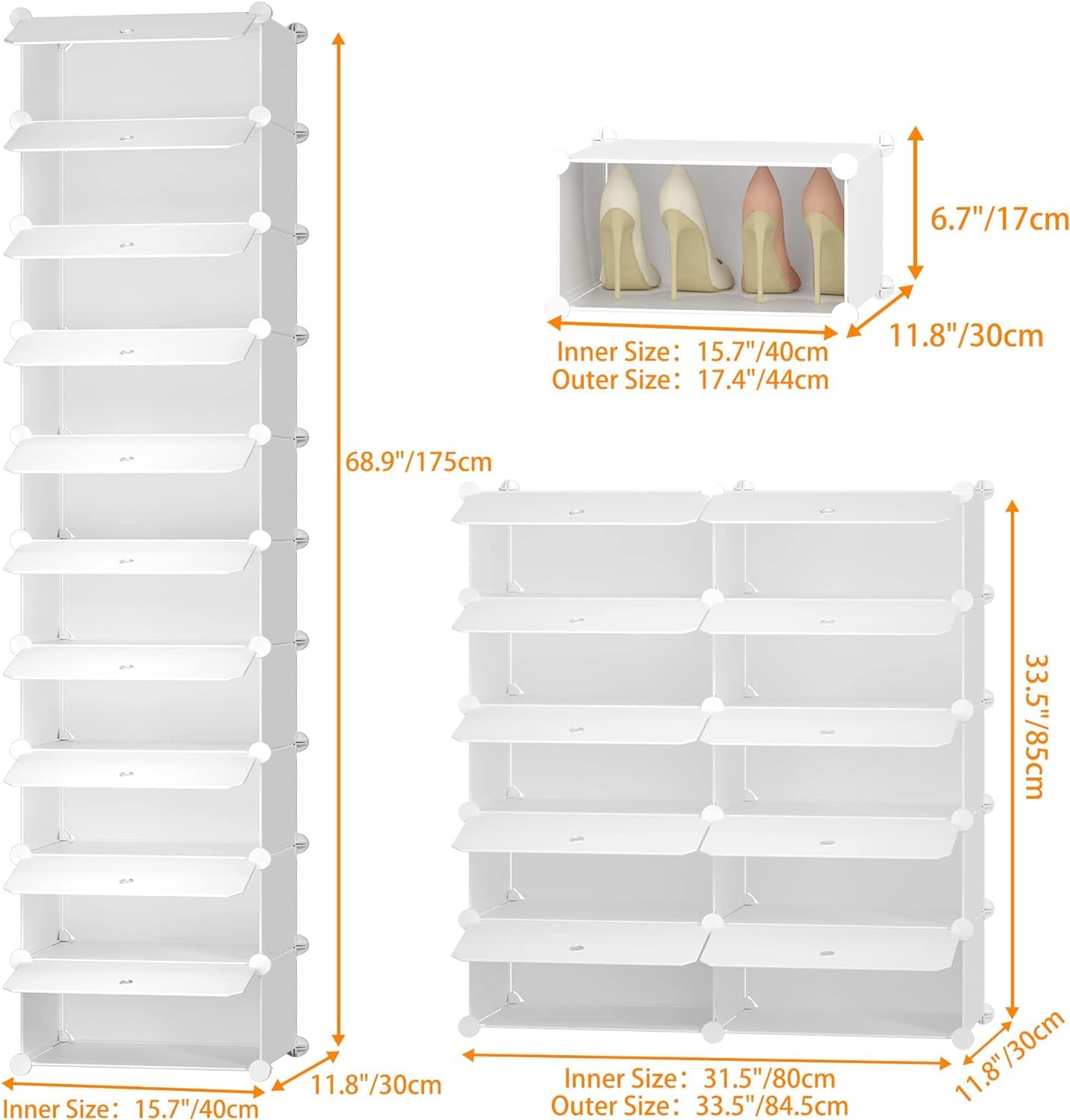 HOMIDEC Shoe Storage, 10-Tier Shoe Rack Organizer for Closet 20 Pair Narrow Shoes Shelf Cabinet for Entryway, Bedroom and Hallway