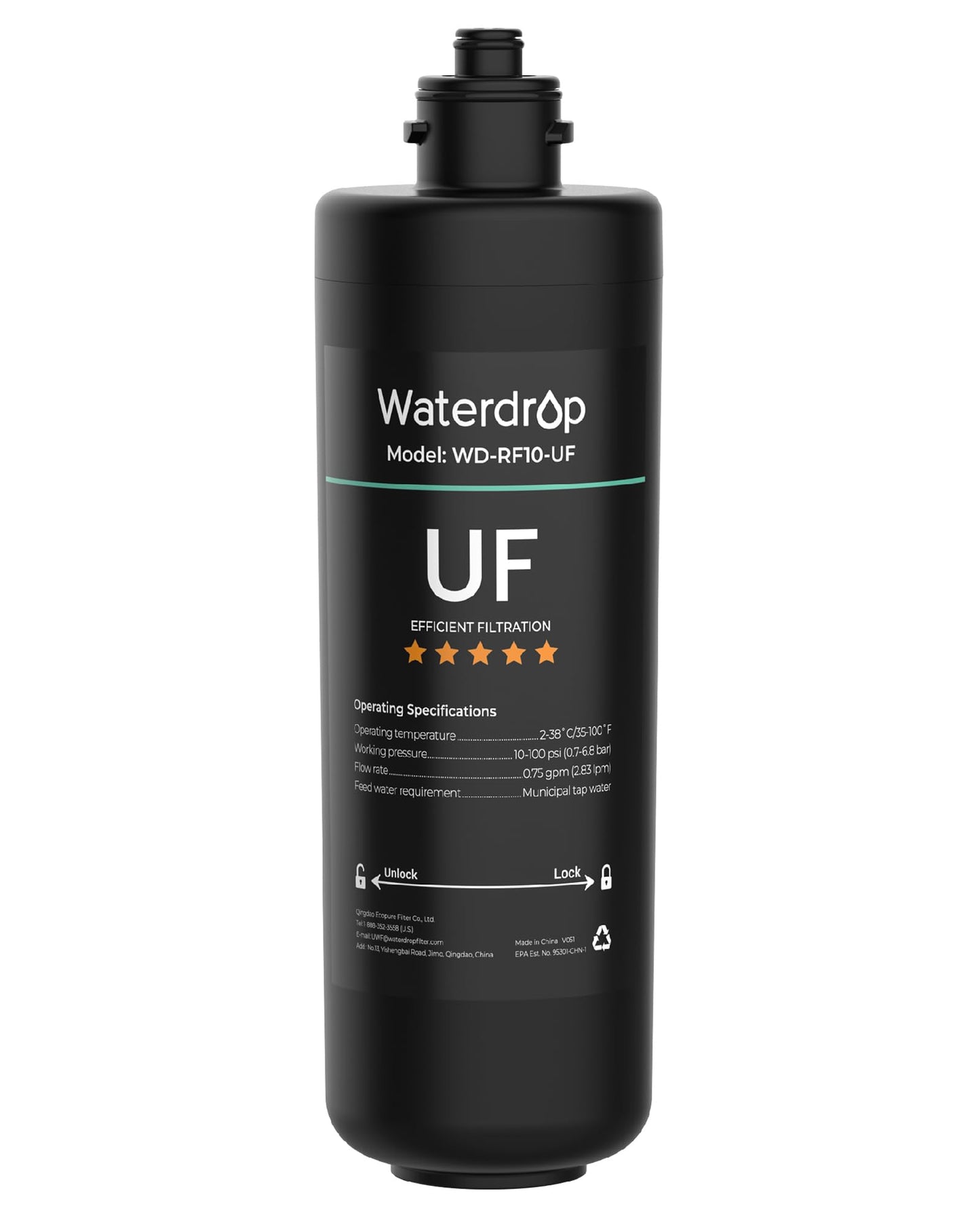 Waterdrop RF10-UF 0.01 μm Water Filter Replacement for Waterdrop 10UA/10UA-UF/10UB/10UB-UF Under Sink Water Filter, 1 Year, 1 Pack (Not Compatible with TSA-UF)