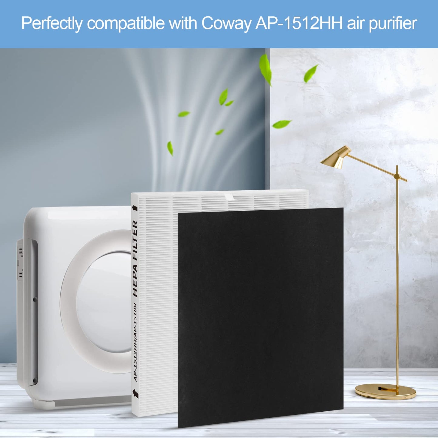 2 Pack AP-1512HH Replacement Filter Set for Coway Airmega AP-1512HH and and Airmega 200M air Purifier, Compared to Part #3304899, 2 True HEPA + 6 Carbon Filters