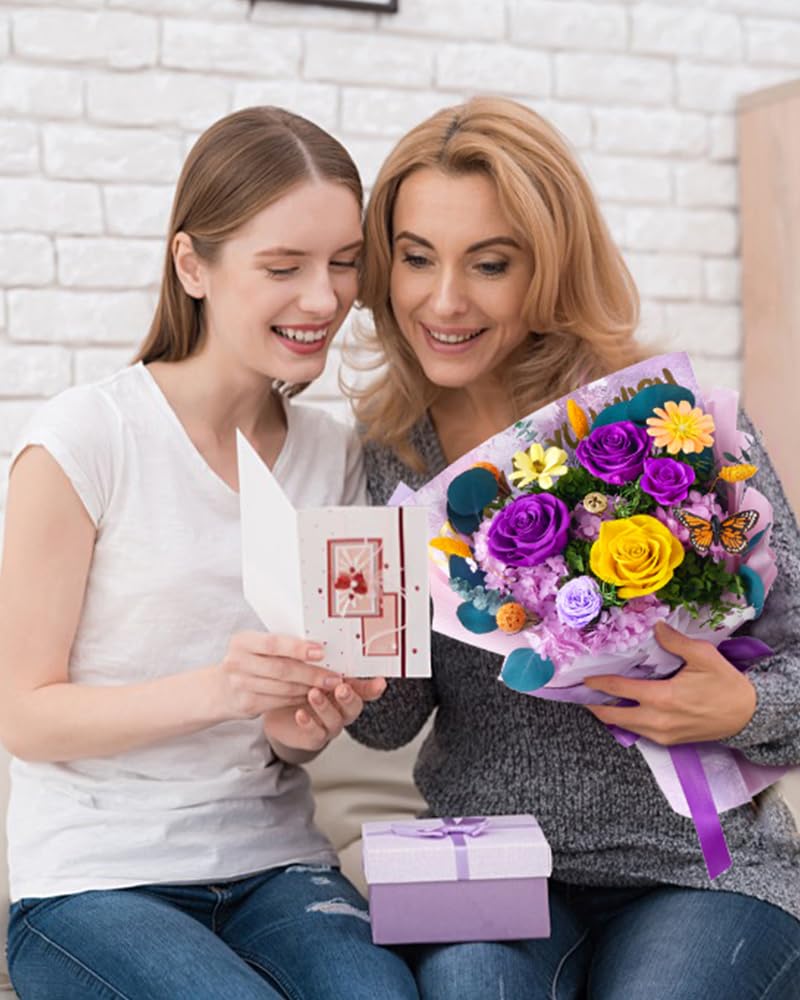 Beaulasting Roses Mothers Day Flowers for Delivery Prime Forever Flowers Mom Preserved Roses Bouquets Flower Birthday Gifts for Women Anniversary Graduation Gifts for Her, Purple