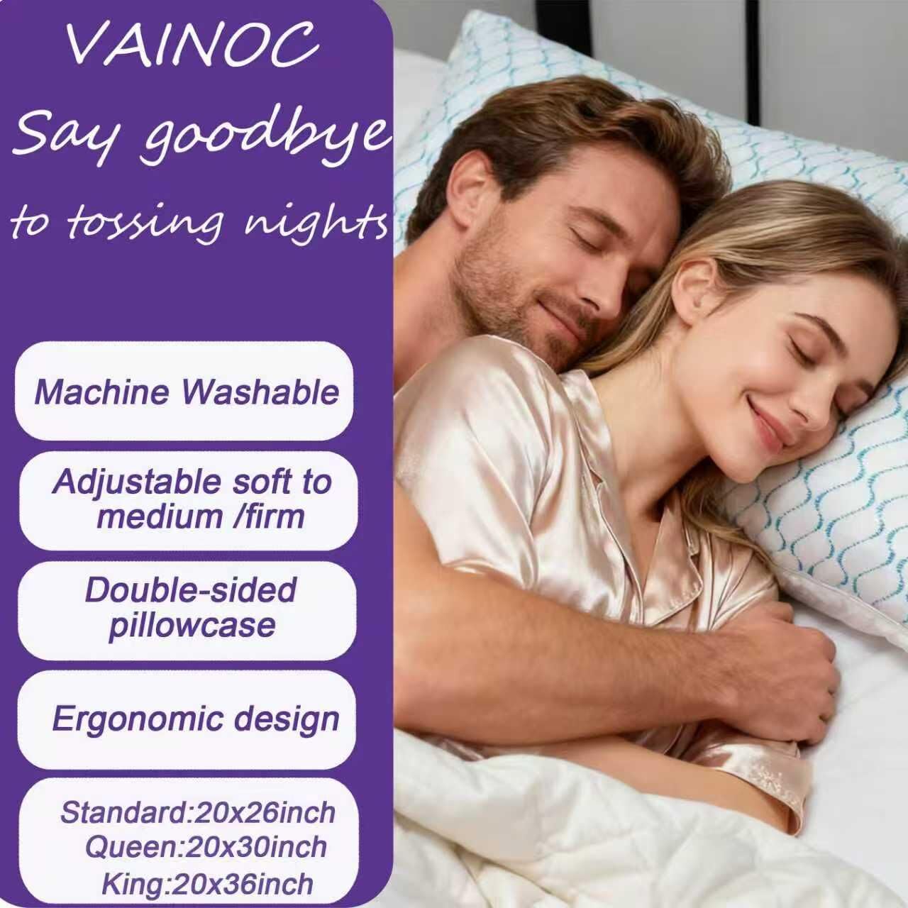 VAINOC Memory Foam Pillows Queen Size Set of 2, Adjustable Cooling Pillow for Side Back Stomach Sleepers with Washable Removable Cover