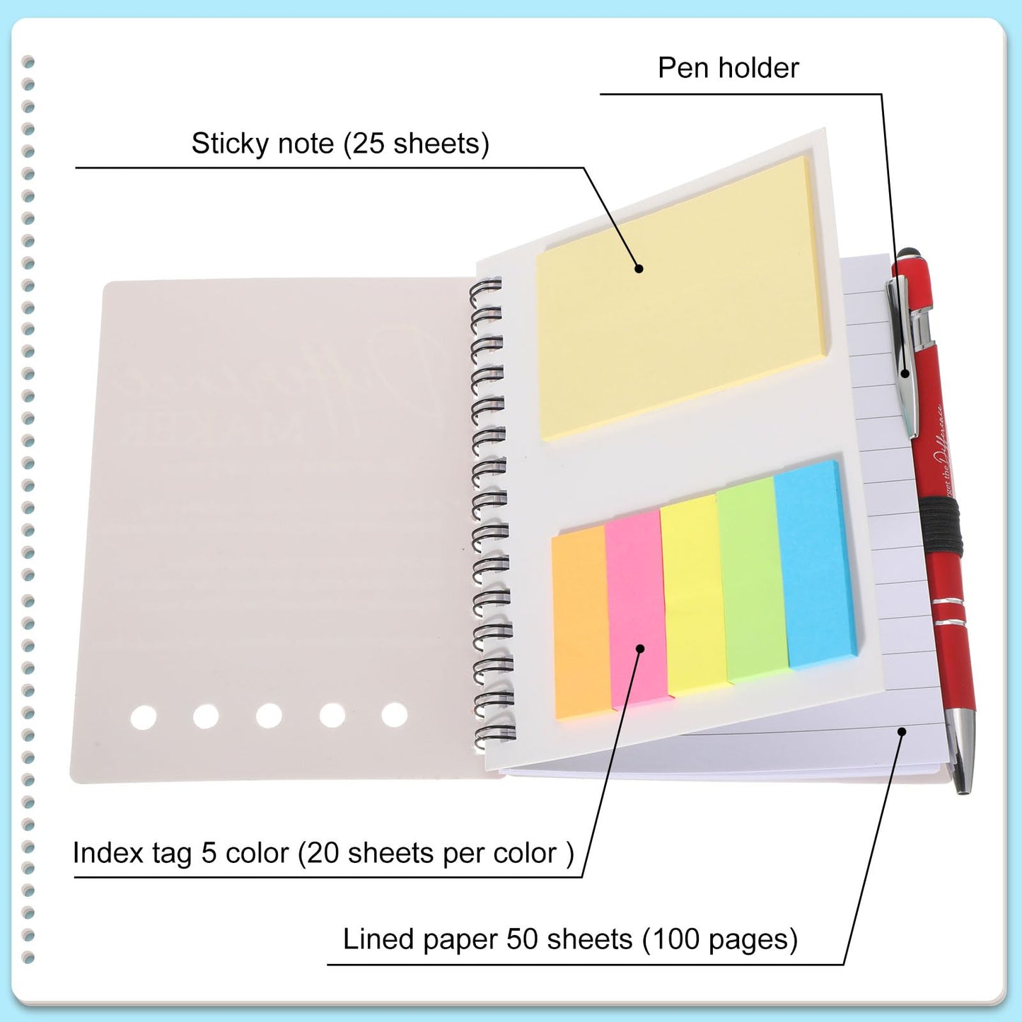 Skyygemm 20 Sets Difference Maker Gifts Bulk Employee Appreciation Gifts Spiral Notebook Journal with Sticky Notepad Index Tabs Thank You Gifts with Ballpoint Pens for Coworker Teacher (Multicolor)