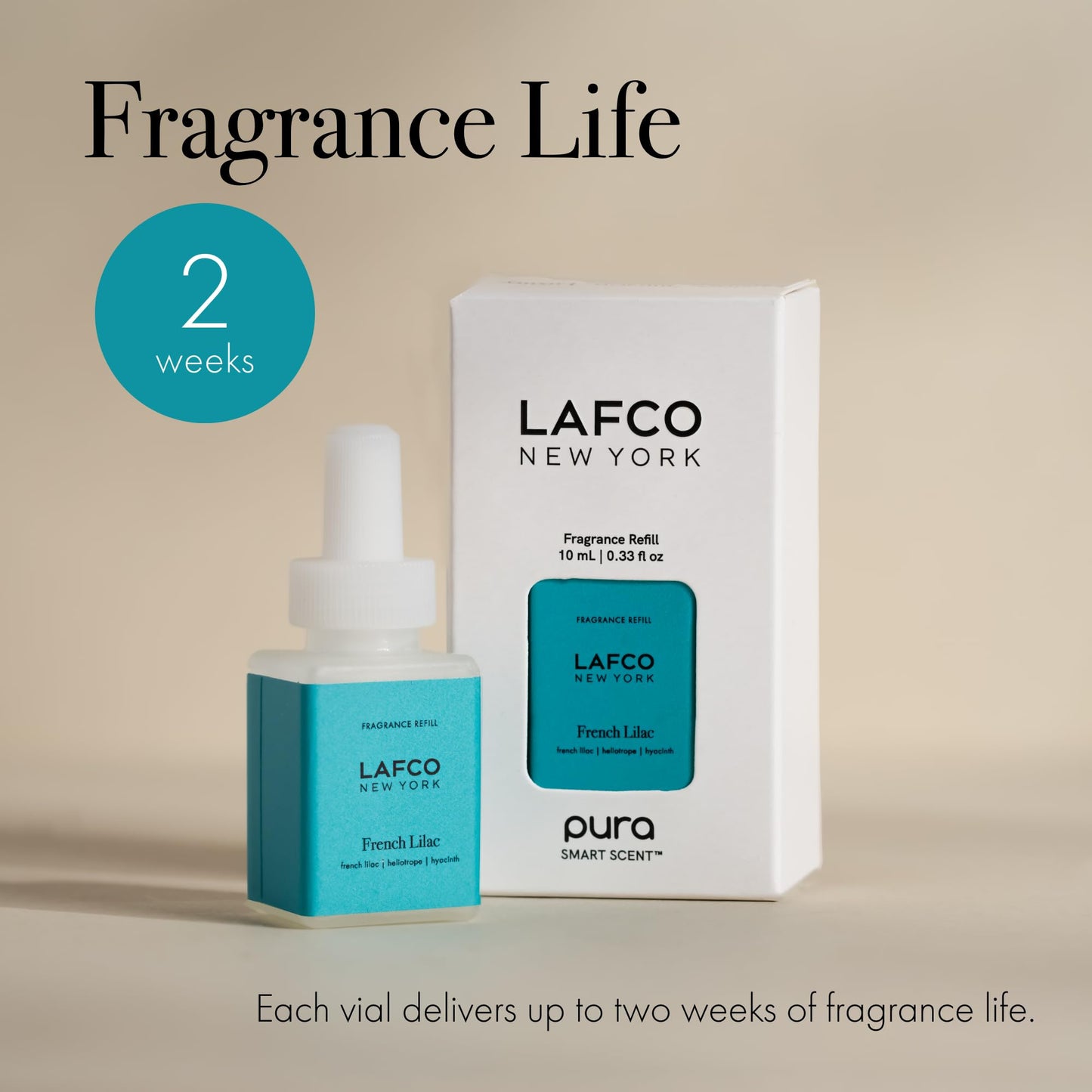 LAFCO New York Pura Smart Device Refill, French Lilac - Pack of 2 - Each Vial Delivers Up to 2 Weeks of Fragrance Life - Made in the USA