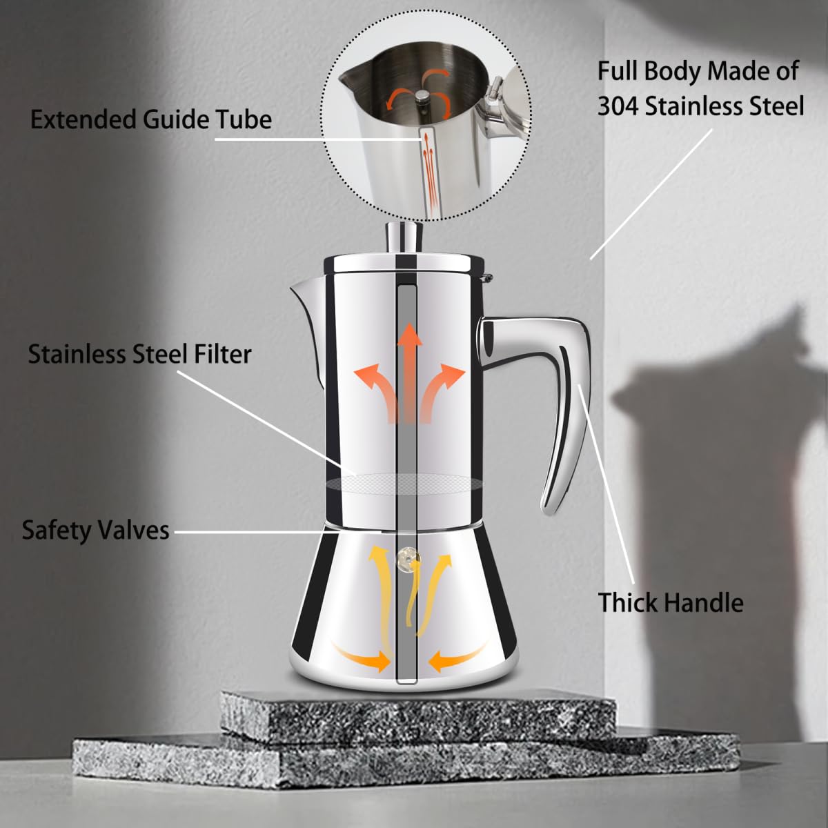 DITOSH 12 Cup Thickened 304 Stainless Steel Moka Pot Stovetop Espresso Maker Cafeteras Italian Percolator Espress Makers Capable Greca Mocha Coffee Machine for Induction Home and Camping 600ml 20oz