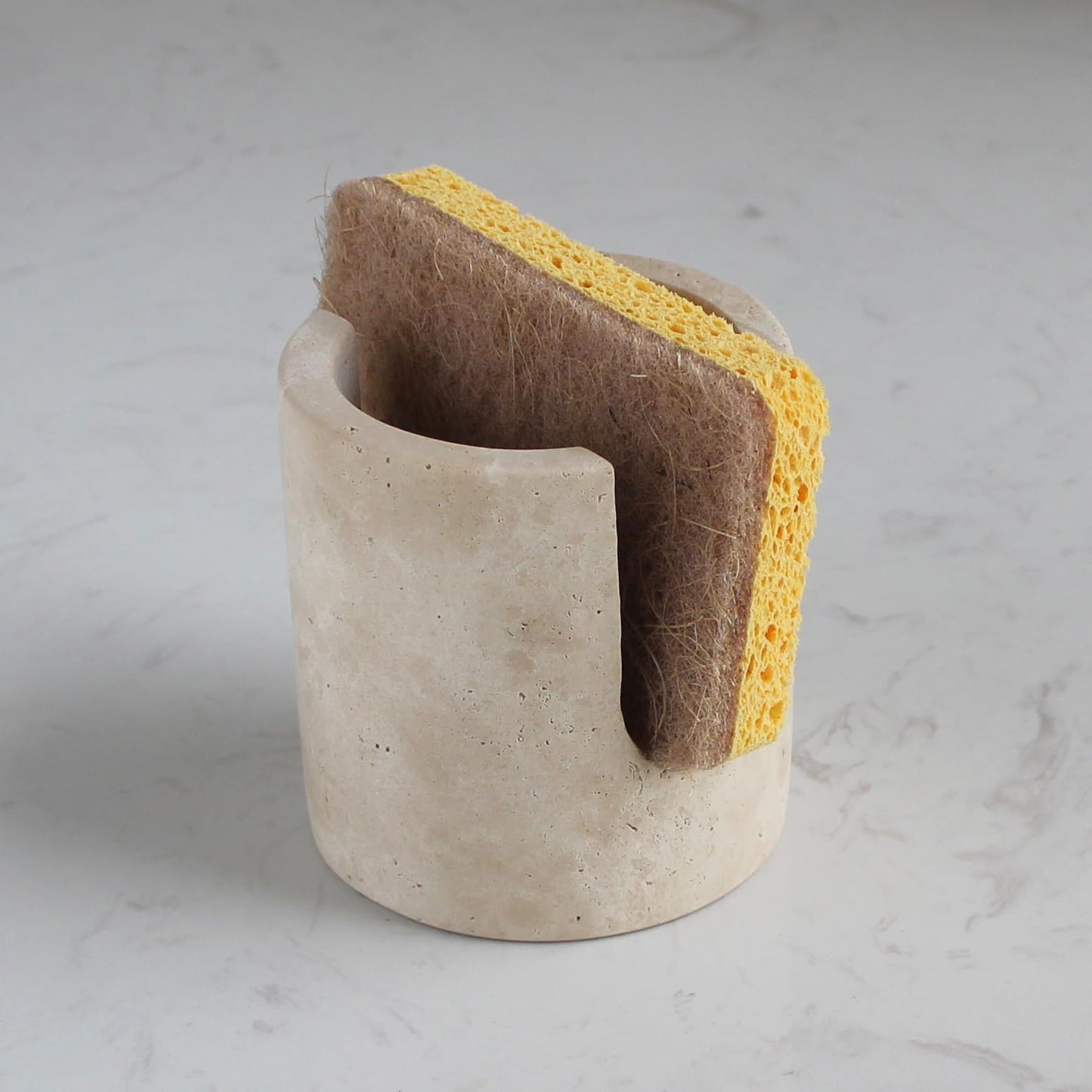 Natural Travertine Marble Sponge Holder for Kitchen Sink, Drying Rack, Compact Sink Caddy Organizer - Beige Travertine