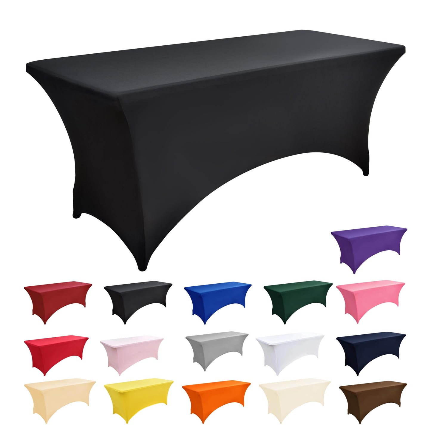 ZarzaaSik 6-Pack 6ft Black Spandex Table Covers for Rectangle Standard Folding Tables - Wrinkle Resistant Stretch Tablecloths - Ultimate Fitted Table Protector for Parties, Trade Shows, Wedding