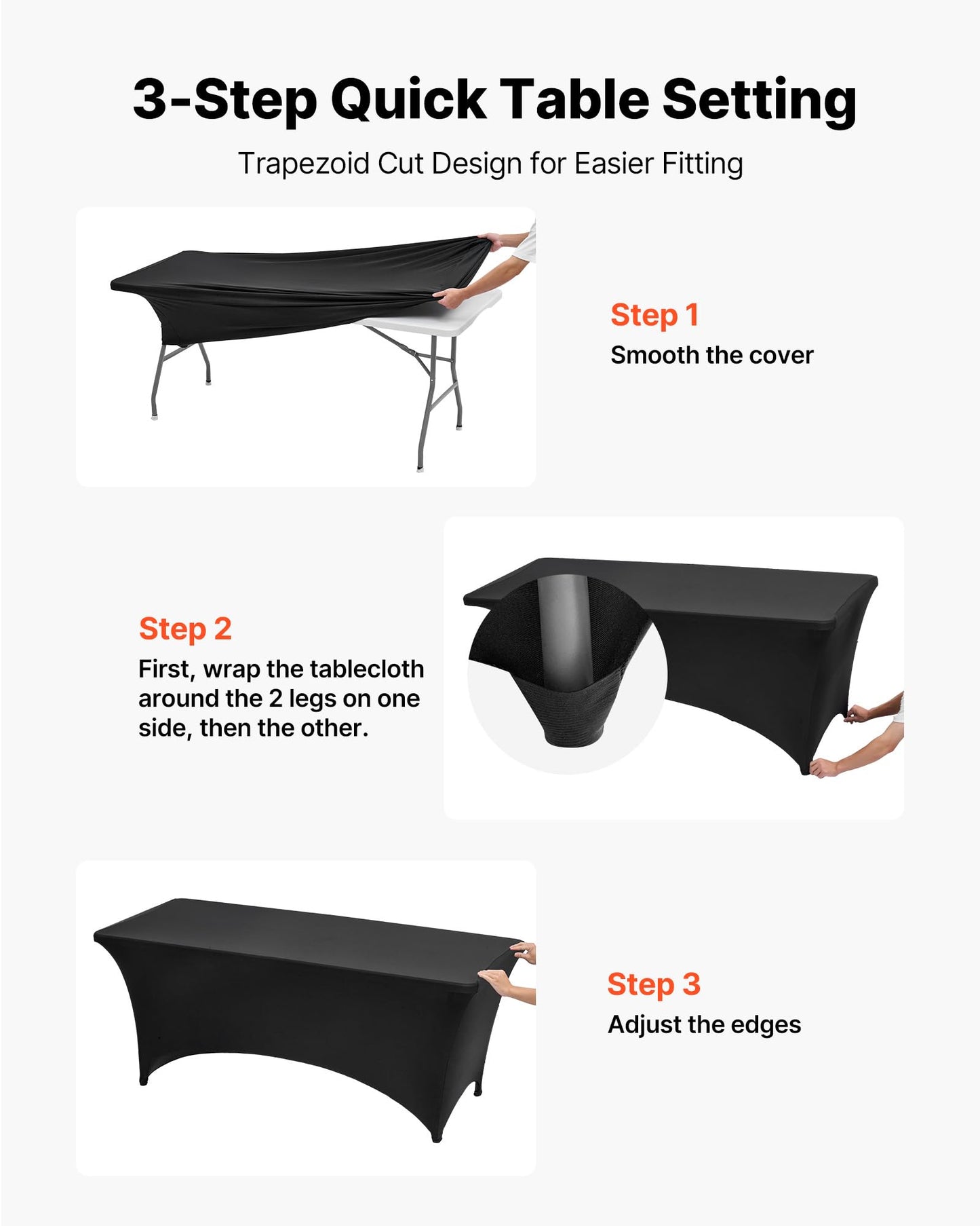 VEVOR 6 Pack Table Cloth for 6FT Rectangular Fitted Events, Wrinkle-Resistant Stretch Black Table Covers, Washable Spandex Tablecloth Protector, for Party, Wedding, Cocktail, Banquet, Festival