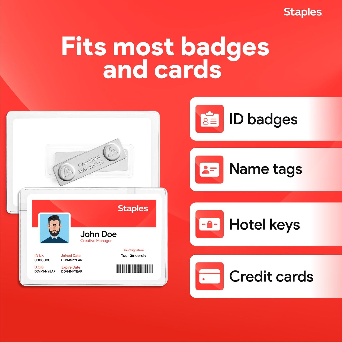 Staples Magnetic Badge Holders, Credit Card Size, Clear Horizontal ID Holders with Secure Magnet Backing, 25‑Pack