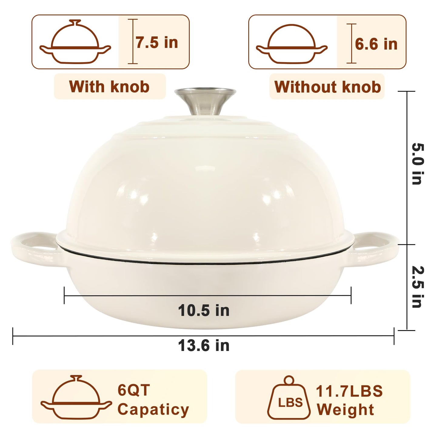 AHJ 6QT Dutch Oven For Bread Baking, Enameled Cast Iron Dutch Oven Pot with Lid, Multi-Functional Bread pan, Sourdough Baking Supplies with Proofing Basket, Cast Iron Bread Oven, Silicone Sling & Gloves.