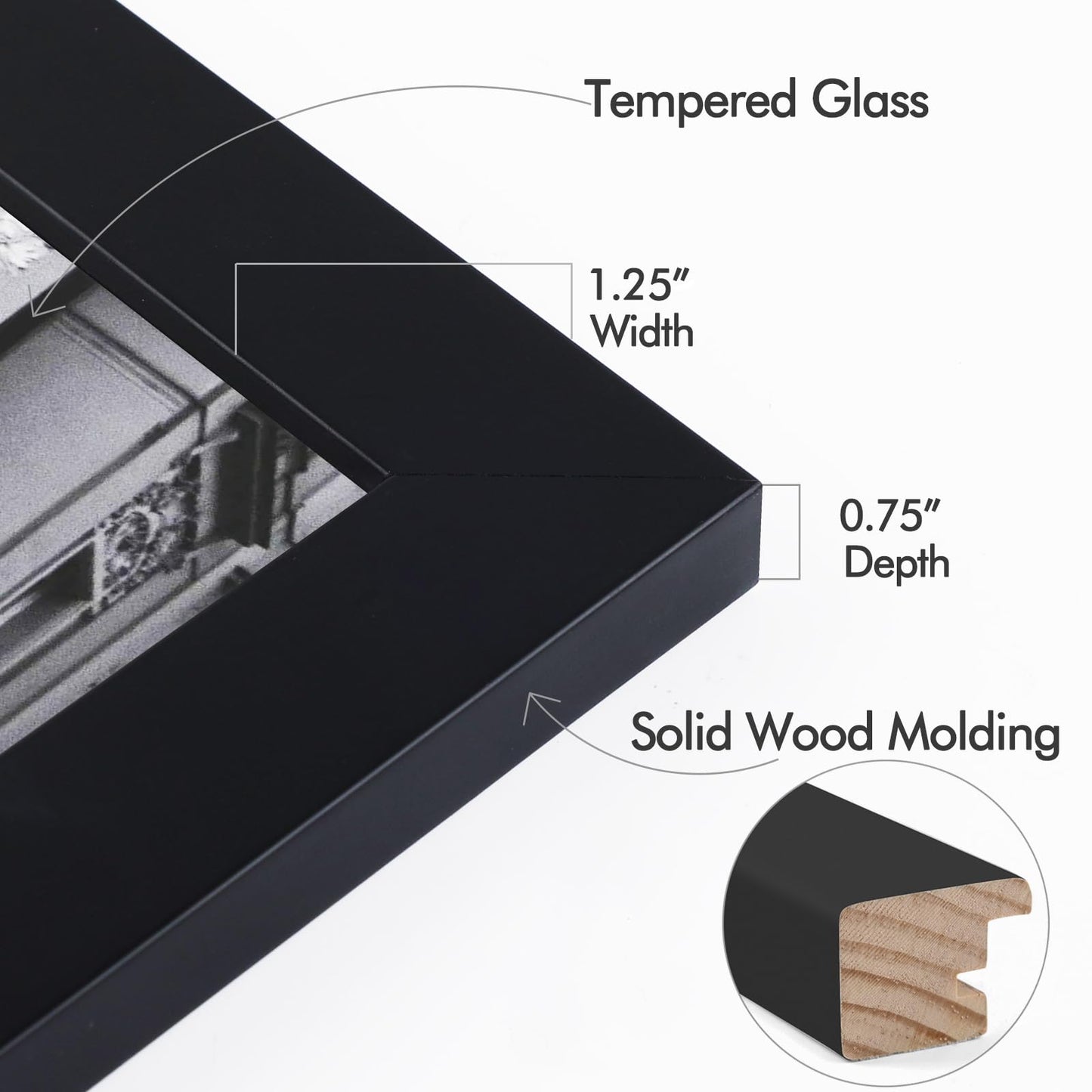 Golden State Art 16x20 Wood Picture Frame with Real Glass and 1.25'' Wide (Black)