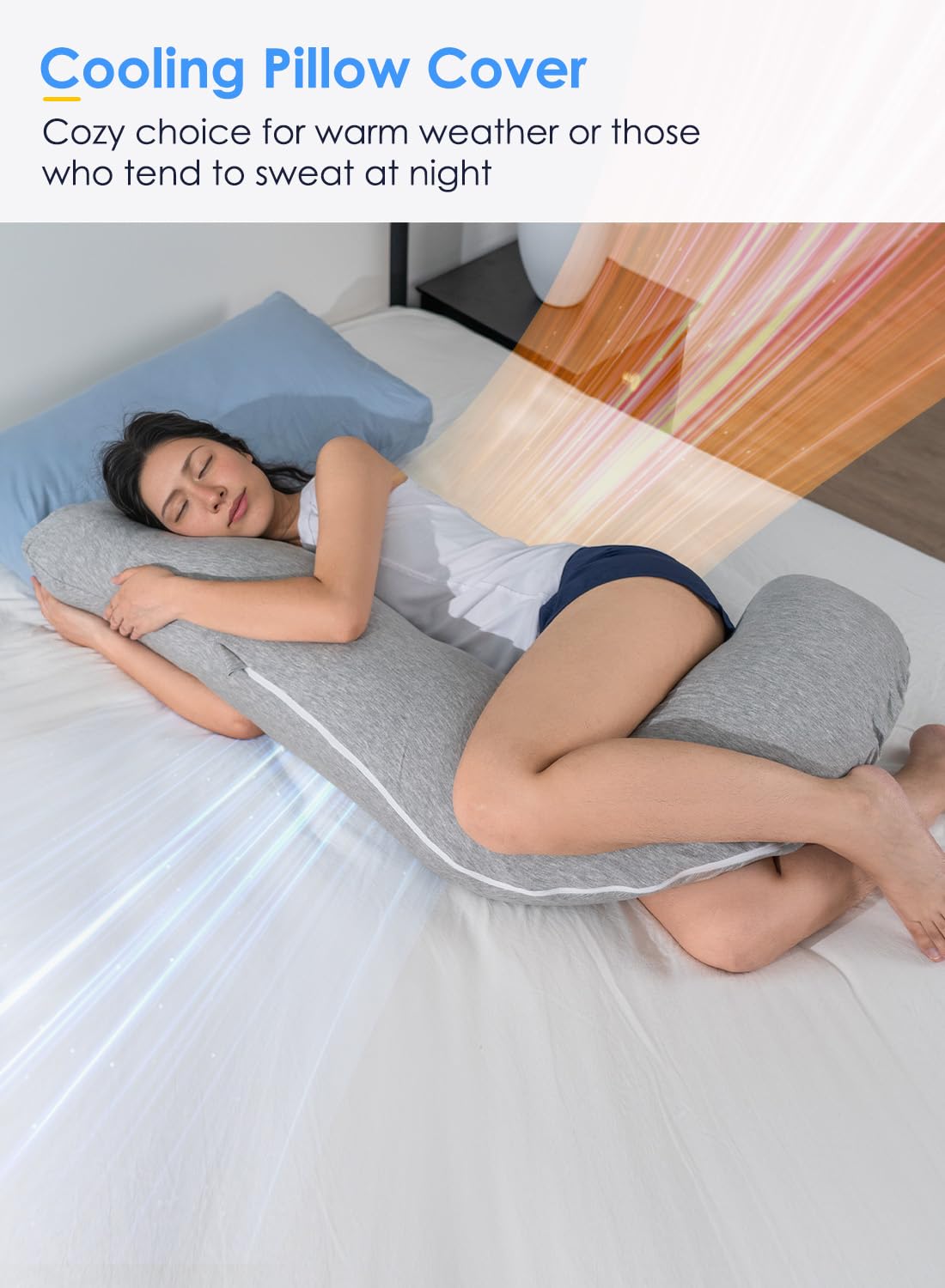 QUEEN ROSE Body Pillow, Full Body Support Pillow for Side Sleepers, Cooling Soft S Shaped Hug Pillow for Adults, Grey