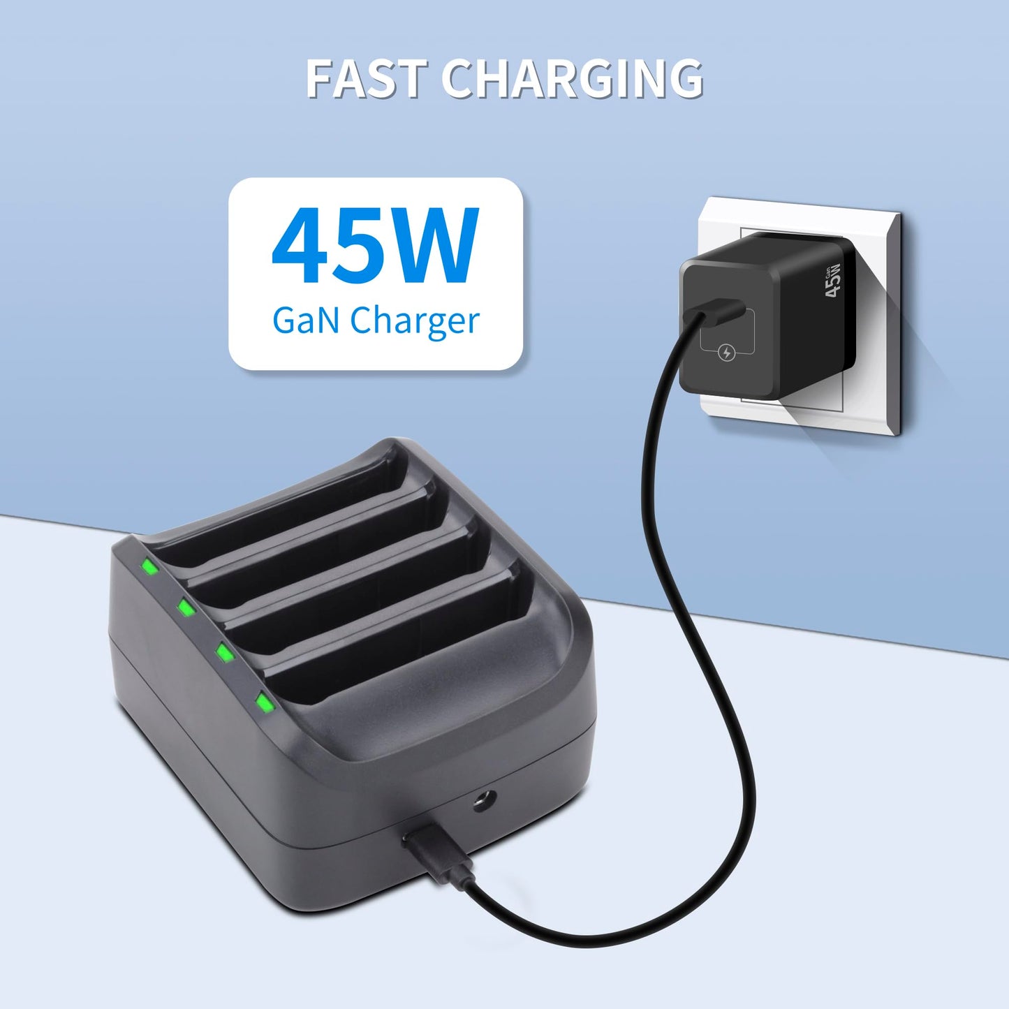 TZRONG 4-Slot Battery Charging Cradle Kit for Zebra TC51 TC52 TC56 TC57 TC510 TC52X TC520L Barcode Scanners | Compatible with BT-000314 Battery - Charger Station with Adapter SAC-TC51-4SCHG-01