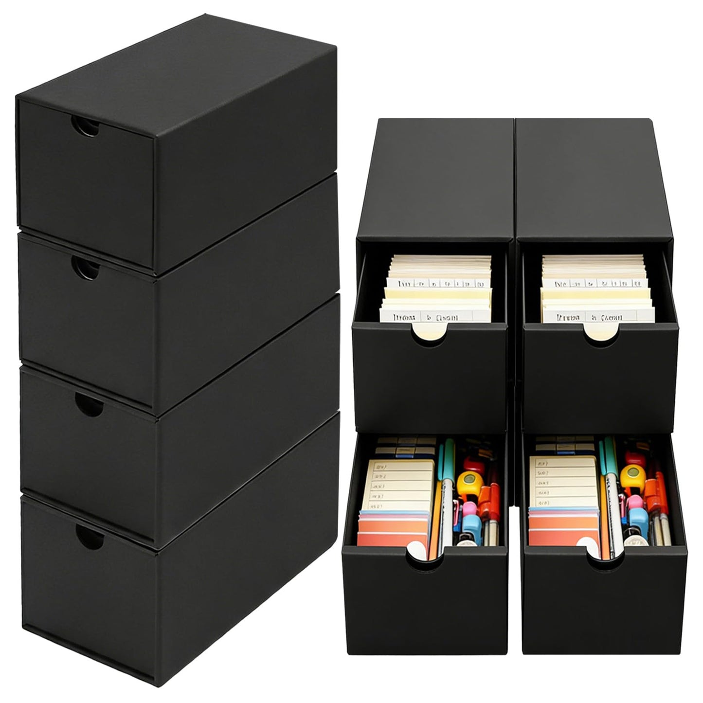 aopule 8Packs 3x5 Index Card Box,Index Card Organizer Box with Lid,Hold 8000 Cards,Black Recipe Holder for 3''x5'' Notecard Recipe Flashcard Card