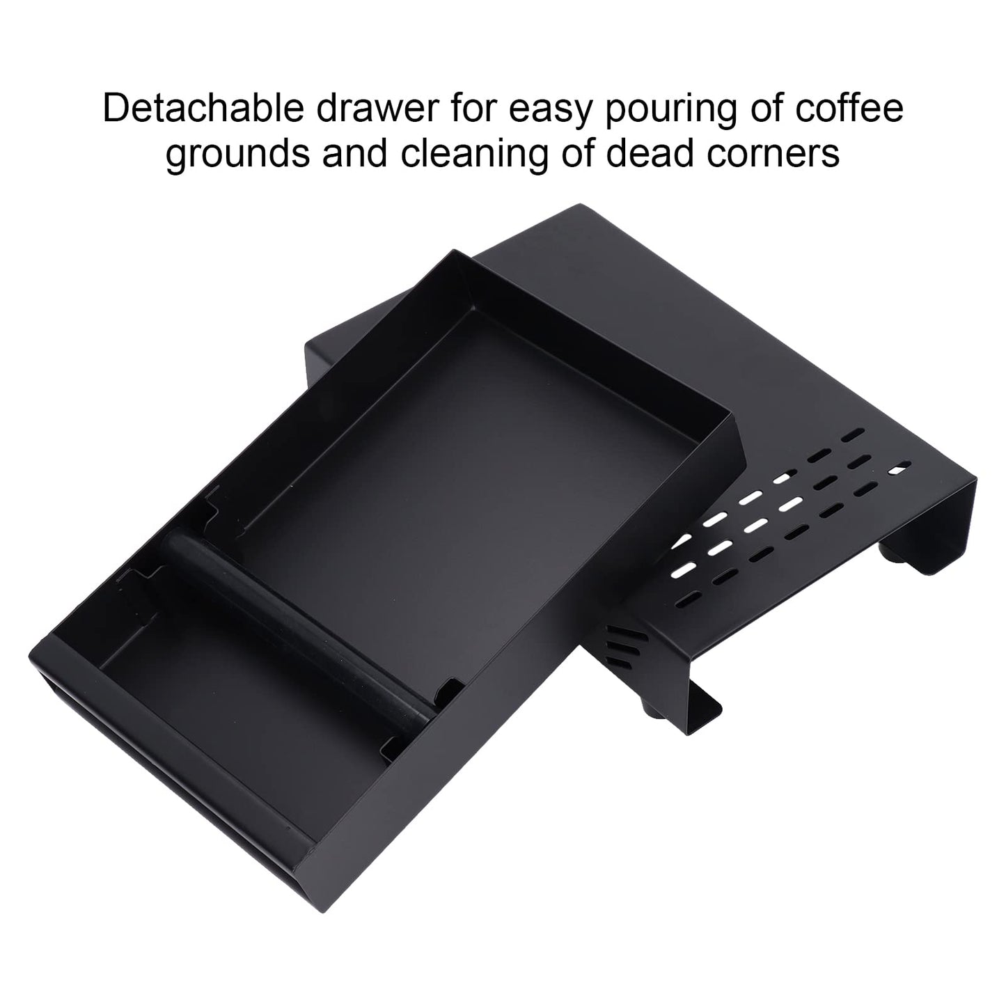 Espresso Coffee Knock Box Drawer, Removable Rubber Strike Wood Pole Coffee Knock Box Drawer, Stainless Steel Coffee Powder Box Non Slip Base (Black)