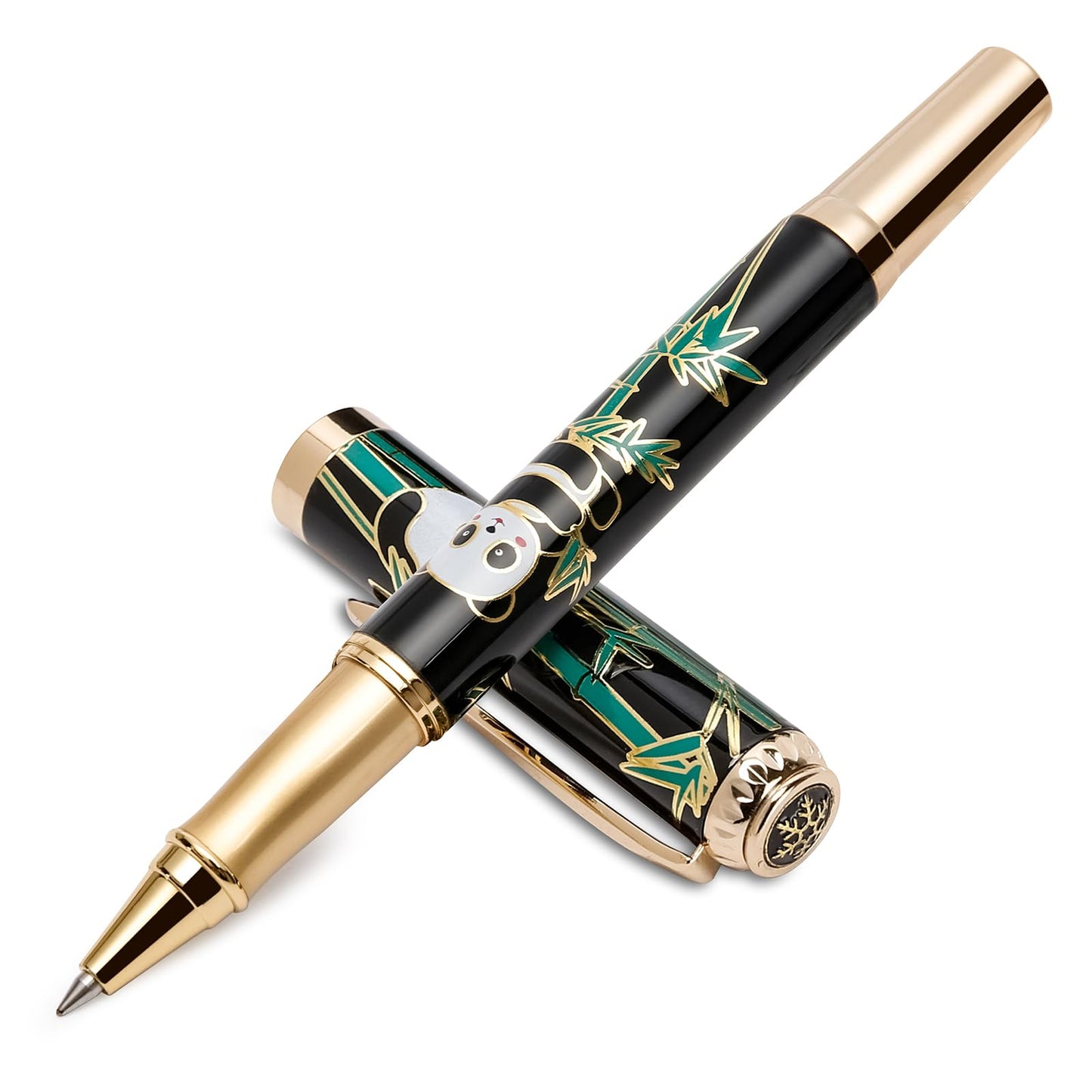 Urhomefull 24K Gold Luxury Rollerball Pens for Men Women, Smooth Writing Premium Office Pens for Business, Panda Design Executive Gift for Boss Birthday Anniversary (Black)