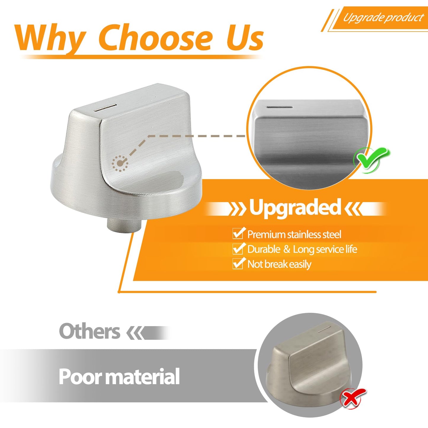 atgestore Upgraded Stainless Steel W11517334 Stove Knobs Replacement for Whirlpool Stove Parts WEG745H0FS0 WEG745H0FS1 WEG515S0FS0 Whirlpool Gas Range Knobs Oven Cooktop Burner Control Knobs 4 Pcs