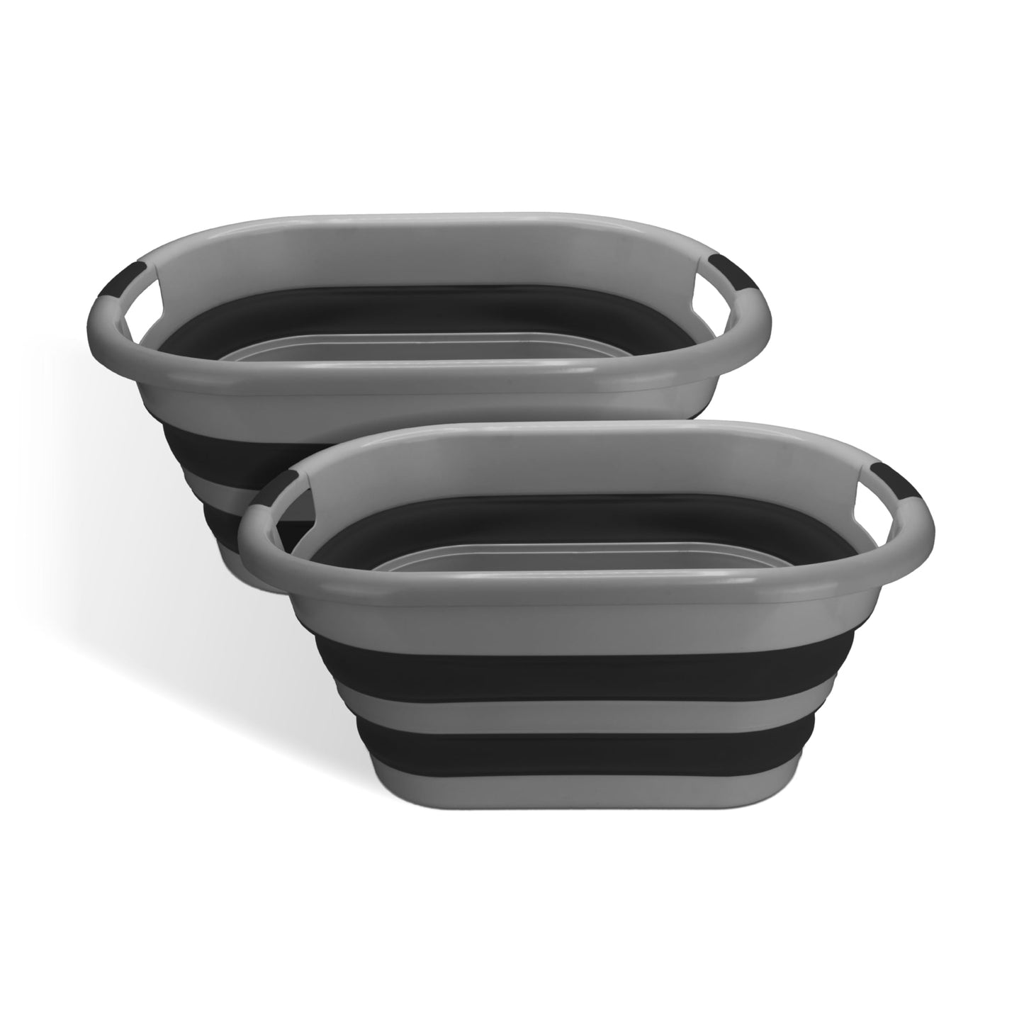 BROOKSTONE Collapsible Laundry Basket Set, Modern Medium Collapsible Basket Set, Comfort Non-Slip Grip Handles, Minimalist Space Saving Design, Portable Pop-Up Hamper, BPA FREE, Dark Grey, 2 PACK
