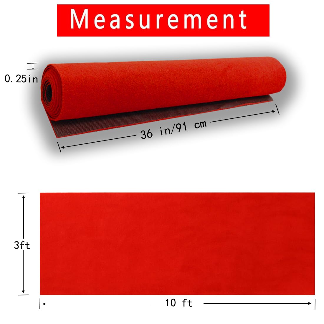 Thick Red Carpet Runner for Party,3 x 10ft Non-Slip Backing Aisle Runway Rug for Party,Occasions,Graduation,Wedding& Indoor Outdoor Special Events Decorations (Dark Red, 3×10Ft(Multi-Pile))