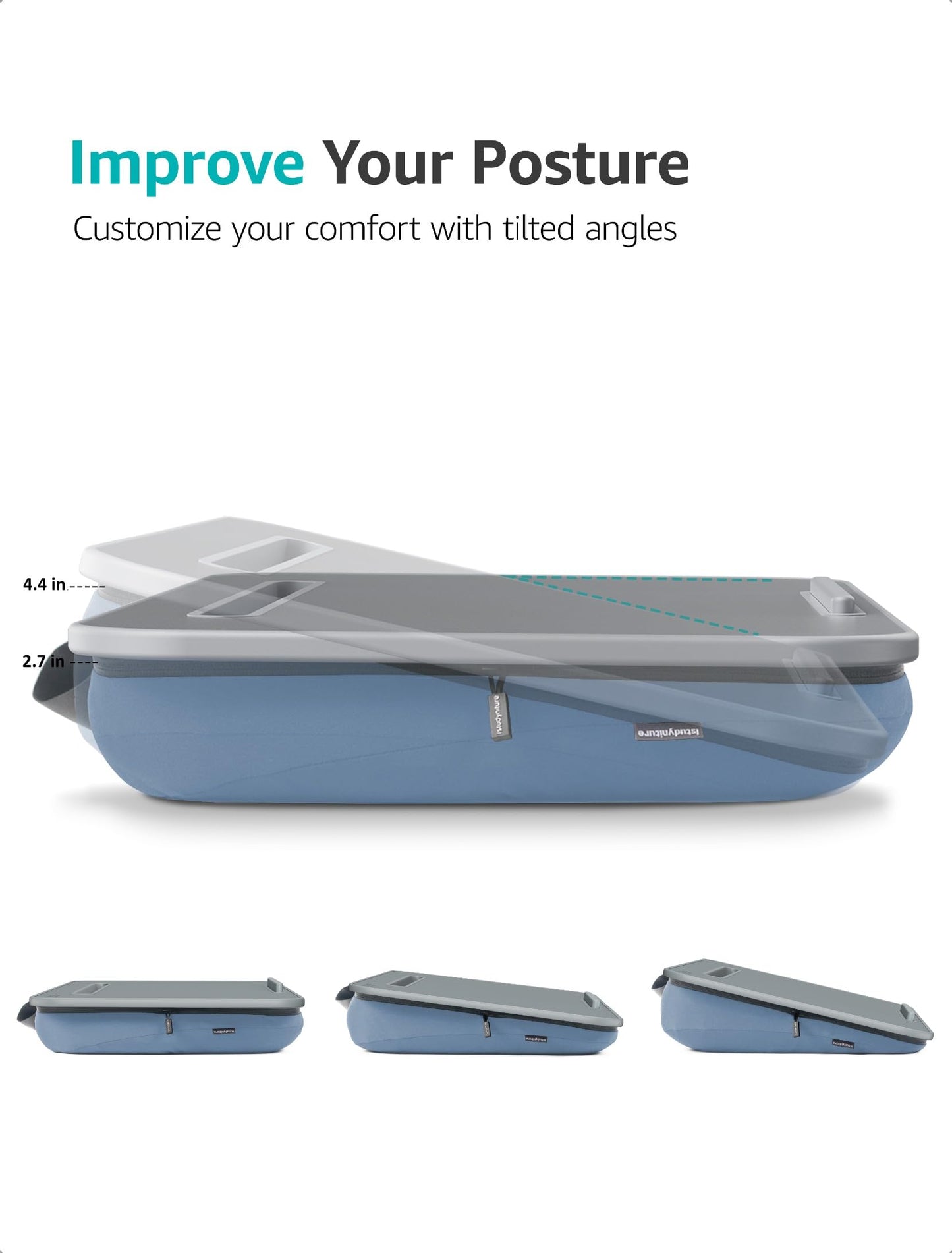 Istudyniture Lap Desk | Portable Laptop Desk & Stand – Fits Up to 17 inch – Washable Cushion, Built-in Phone Holder – for Bed, Couch, Sofa, Floor – Writing, Reading, Home Office – Large, Grayish Blue