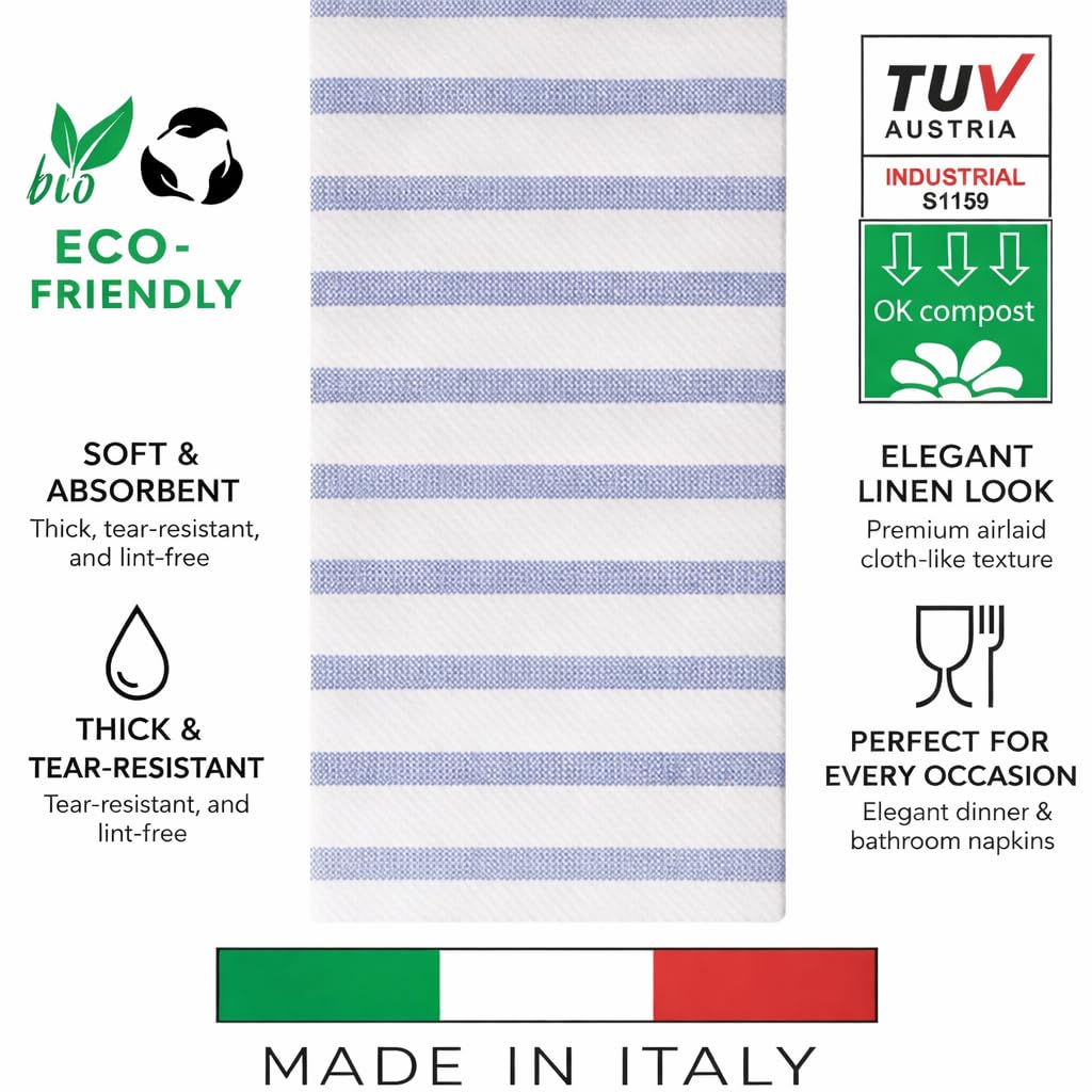 Made in Italy Linen-Feel Disposable Guest Towels - Premium Airlaid Cloth-Like Bathroom Napkins, Soft & Absorbent Luxury Hand Towels, Elegant Striped Dinner Napkins for Parties