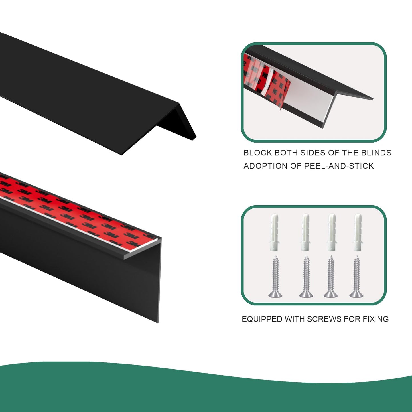 Bliwans Light Blocking Strips for Window Shades and Blinds, 100% Blackout PVC Side Tracks Light Blocker for Blinds, Window Light Blocker for Bedroom(Black, 58", 2PCS)