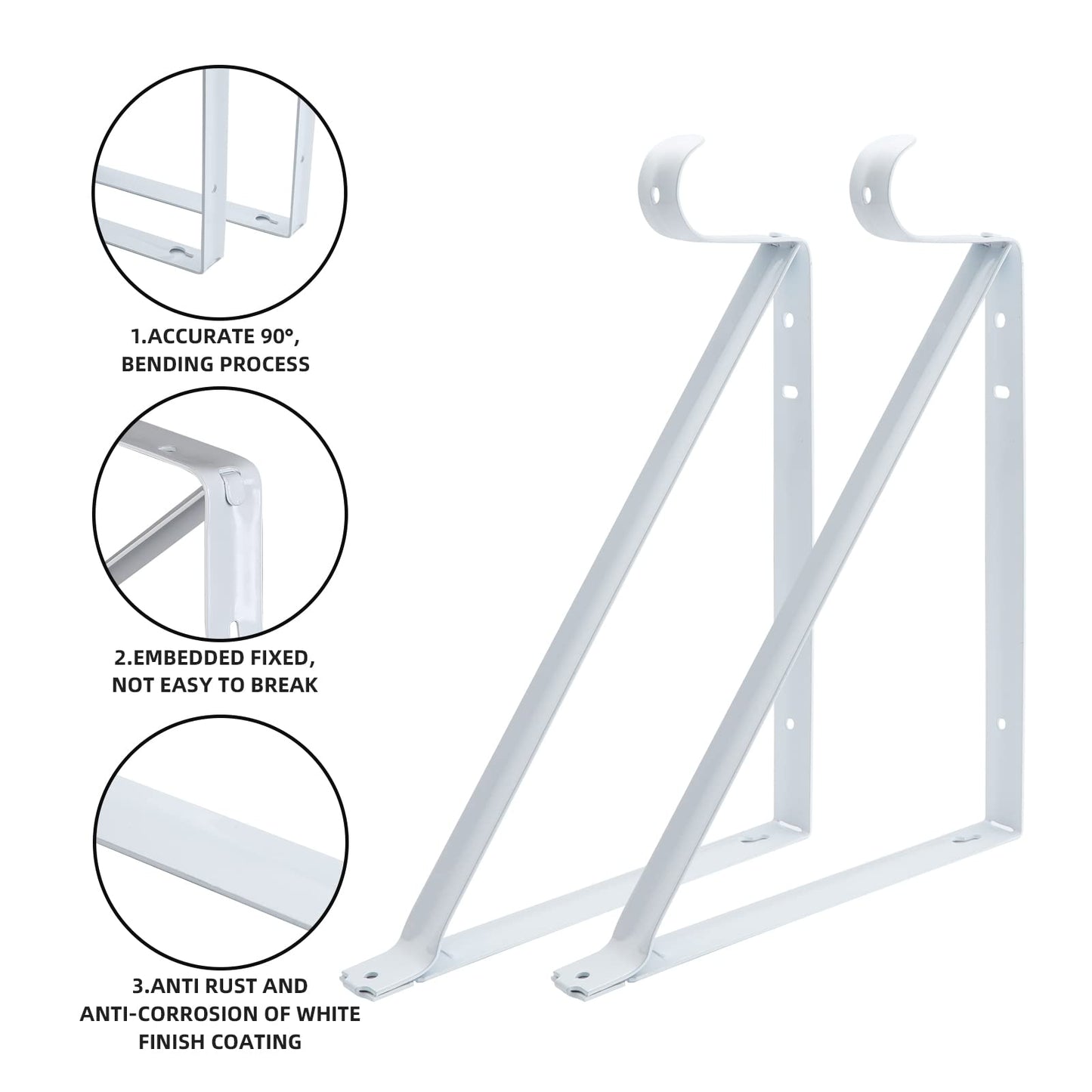 HOME MASTER HARDWARE Heavy Duty Closet Shelf Rod Brackets Supports 250lbs, Wall Mounted Closet Shelves Bracket with Rod Shelving Support, White with Screws 10-Pack