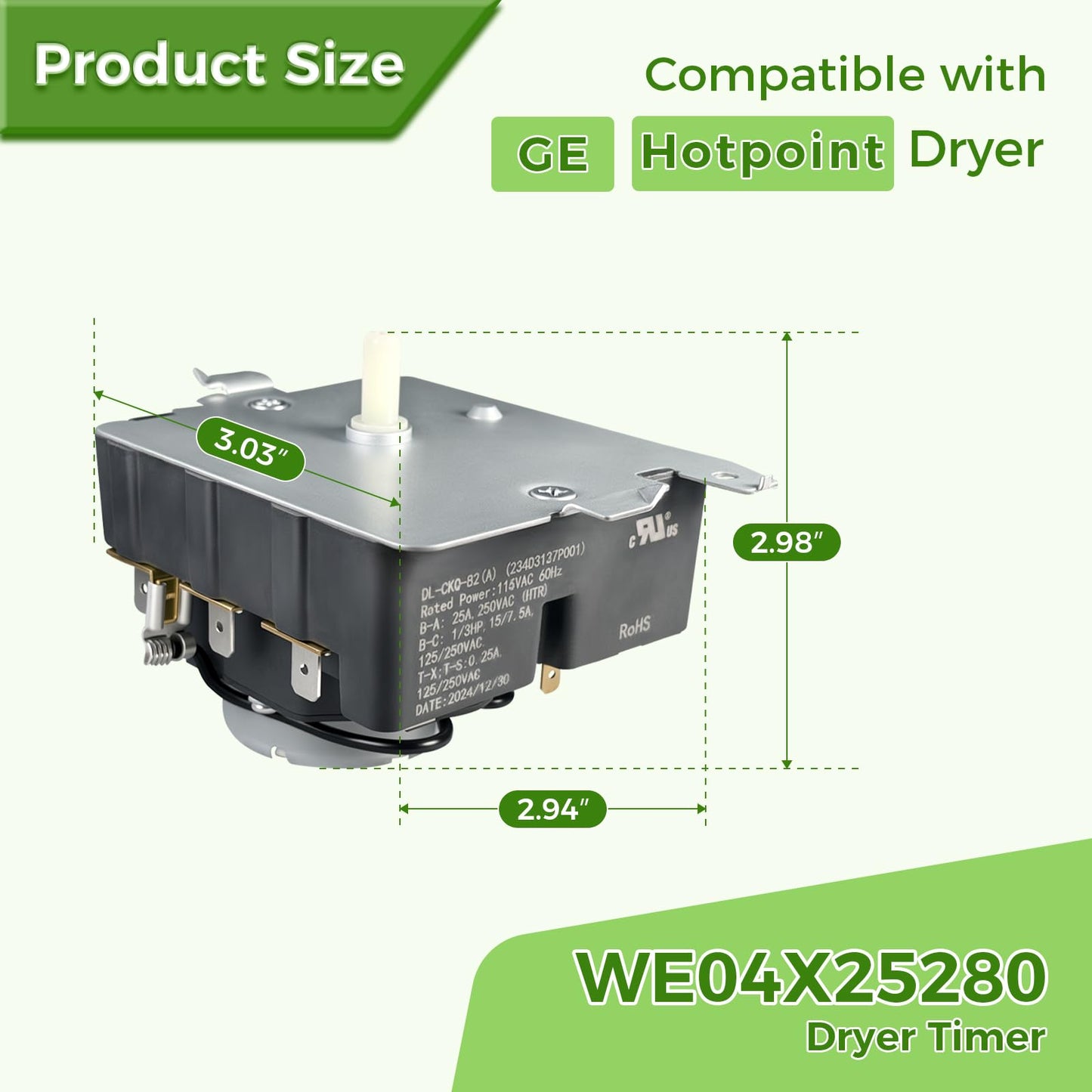 WE04X25280 TMD1EM35 234D2377P005 Dryer Timer Compatible with GE Hotpoint, Replacement Part WE04X25280-24PK 4467035 AP6032628 PS11763067 EAP11763067, 1 Year Warranty