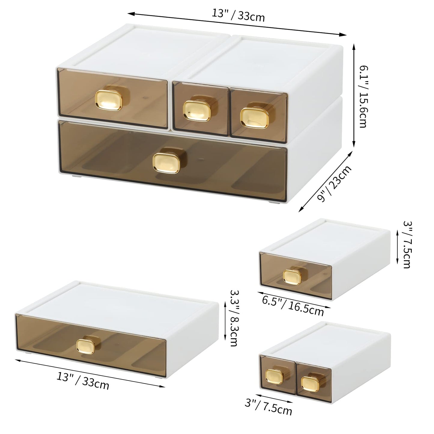 OSteed Spacious Desktop Storage Box, 1 Large 1 Middle & 2 Small Storage Drawers, Stackable Office Desk Drawer Organizer and Accessories, Printer Paper Organizer, White Plastic Drawers for Workspace