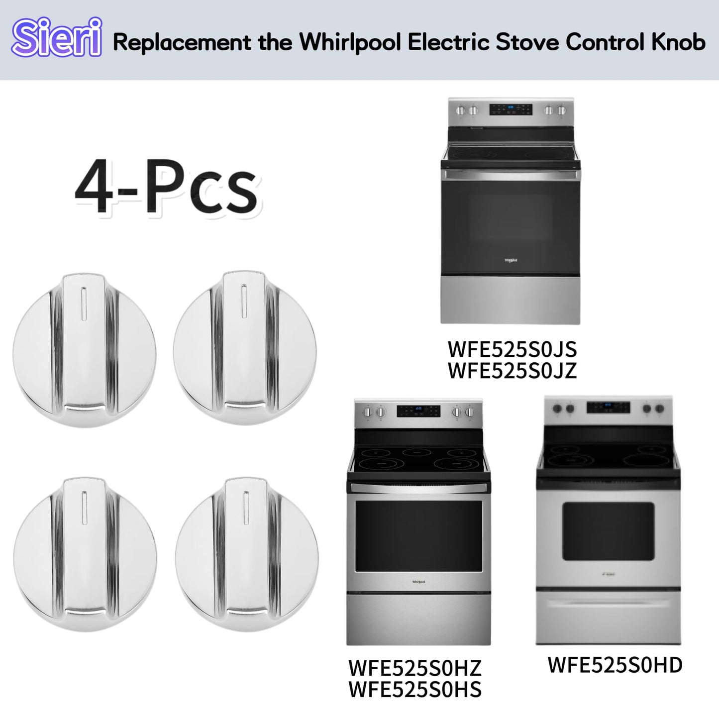 Sieri W11158168 Knobs for Whirlpool WFE525S0JS0 WFE525S0JS1 WFE525S0JS3 WFE525S0JS4 WFE525S0JZ0 WFE525S0JZ1 WFE525S0JZ3 WFE525S0JZ4 WFE525S0HZ Electric Range.Check Fig.2 for Your Stove Shaft's Shape