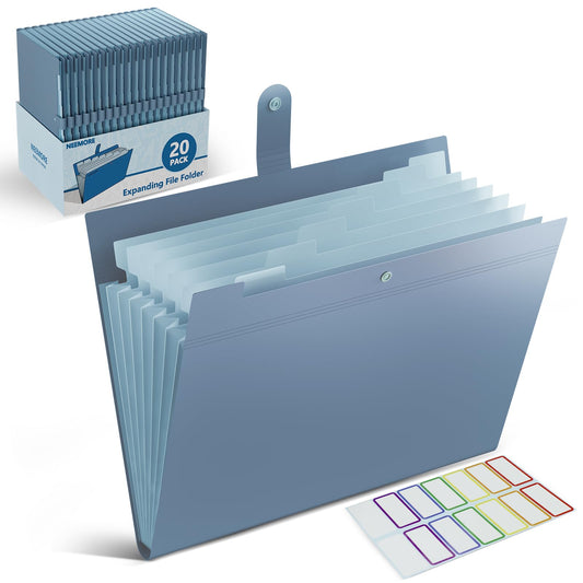 20Pack Accordion File Organizer Expanding File Folder with 8 Pockets, Bulk Letter Size Portable Paper Document Organizer for Office Home Business Supplies, Blue