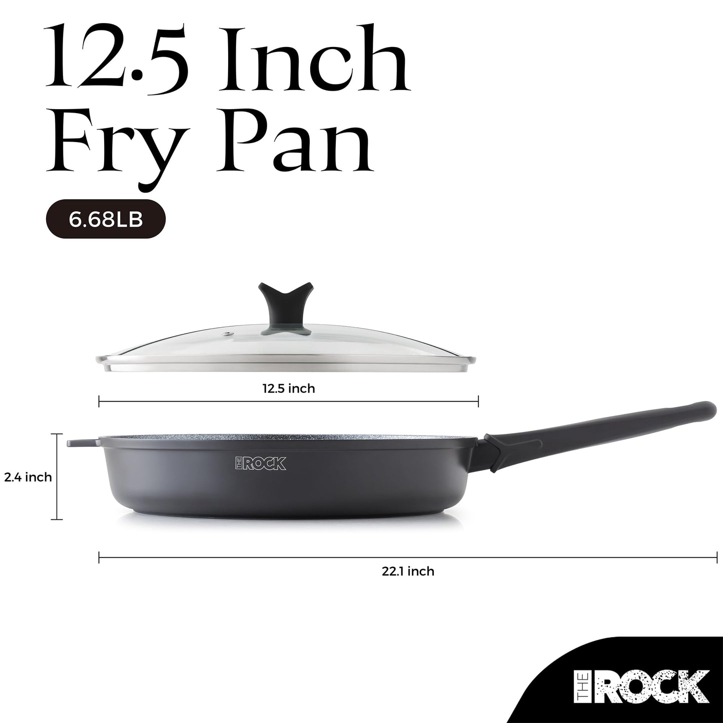 THE ROCK SOHO 12.5-Inch Non Stick Frying Pan with Lid – Nothing Sticks, Never Warps, Lasts Longer, Healthy Skillet with Heat-Resistant Handle, PFOA Free, Dishwasher Safe, Black
