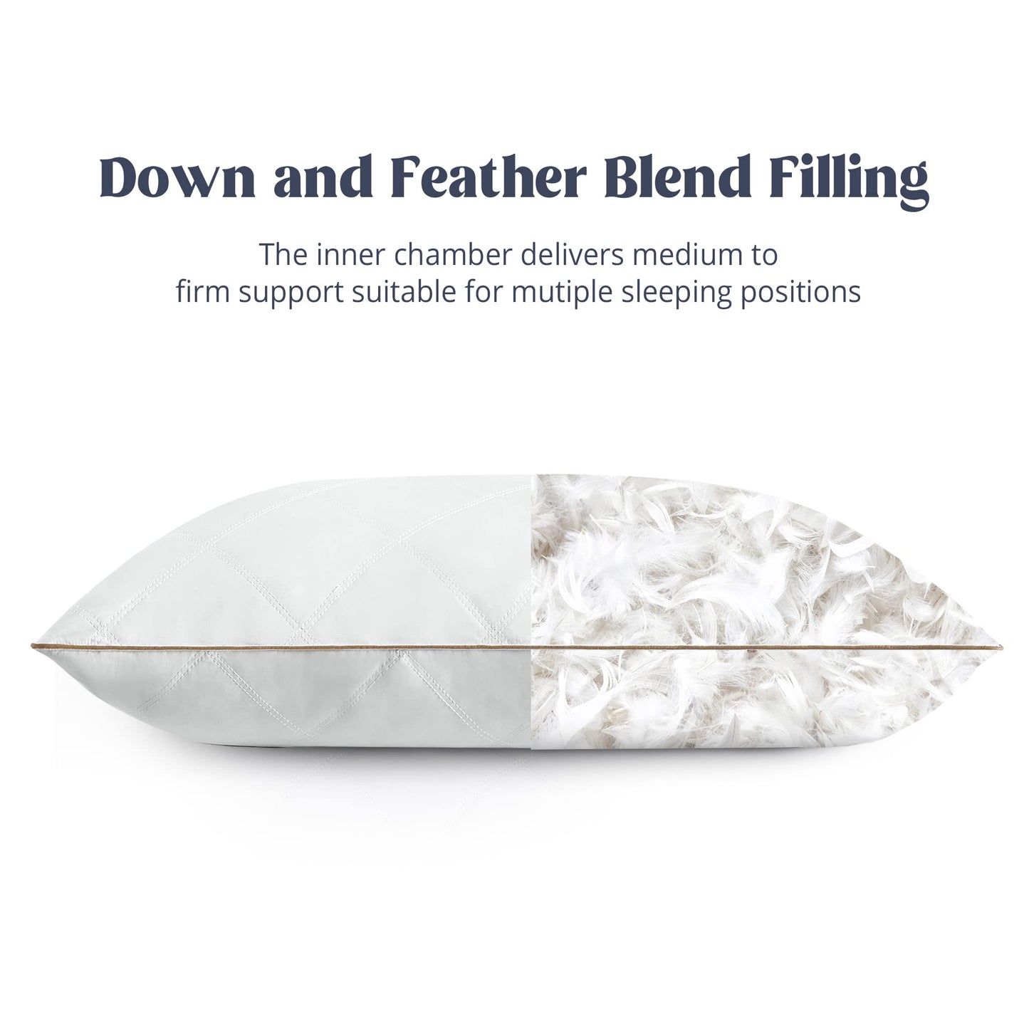 puredown® Goose Feathers and Down Pillow with Diamond Quilting with 100% Cotton Cover, Pack of 2, Standard Size