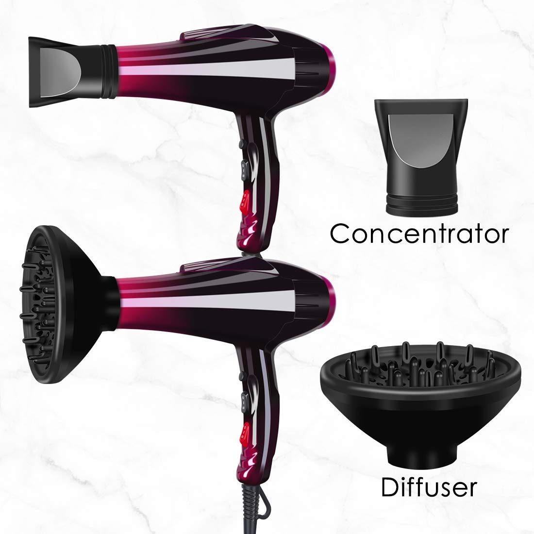 Mannice Hair Dryer, 3500 Watt Professional Salon Ionic Blow Dryer with AC Motor, 3 Heat Settings, 2 Speeds, Cool Shot Button, Tourmaline Ceramic, Concentrator & Diffuser Attachments, Purple, 110V