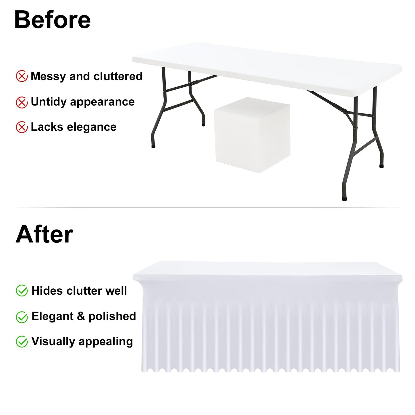 Moosfor Spandex Fitted 6FT Rectangle Tablecloth 2 Pack, Elastic Stretch Wrinkle Resistant Table Skirt, Washable Reusable Table Cover for Wedding, Banquet, Party, Events (White, 72Lx30Wx30H Inch)
