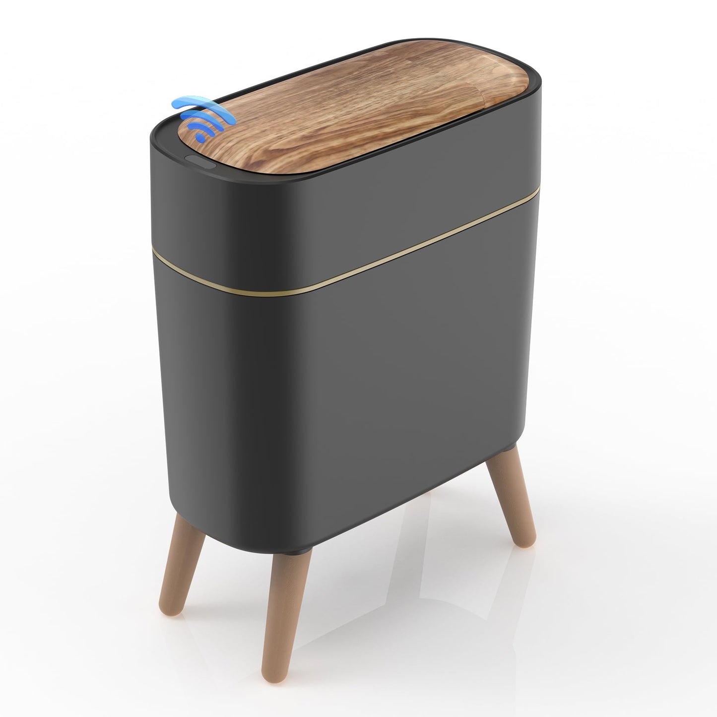 suyika Automatic Trash Can, 2.6 Gallon/10L Bathroom Trash Can with Lid - Wood Grain Lid and Legs, Touchless Waterproof Garbage Bin for Bedroom, Bathroom, Office, Living Room