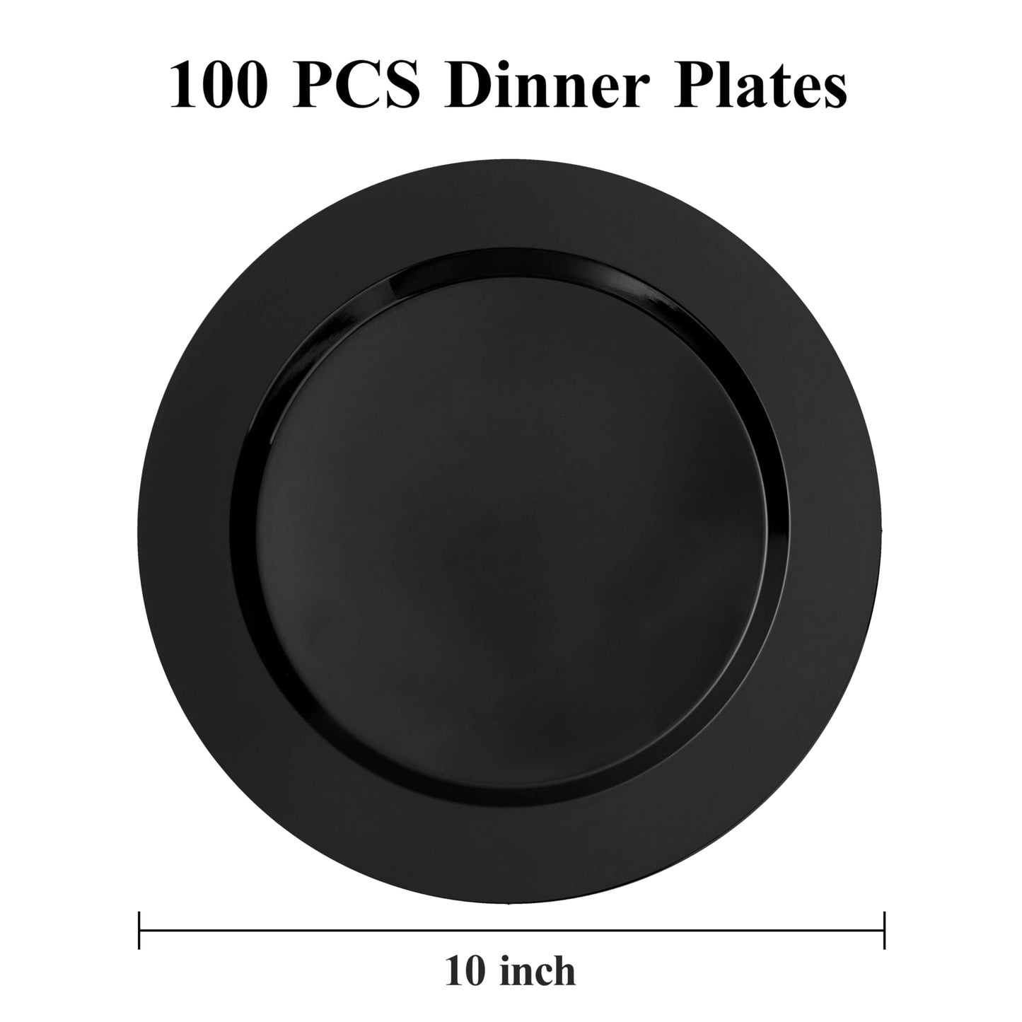 Bestluck 100PCS Black Plastic Dinner Plates 10inch, Premium Hard Disposable Plates for Party, Wedding
