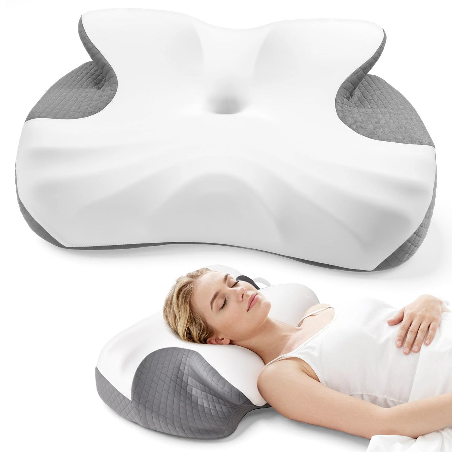 Cervical Neck Pillow for Pain Relief Support, Orthopedic Memory Foam Pillow with Dual Height 4.3" & 5.1" Loft for Side and Back Sleepers, Ergonomic Contour Bed Pillow with Breathable Removable Cover