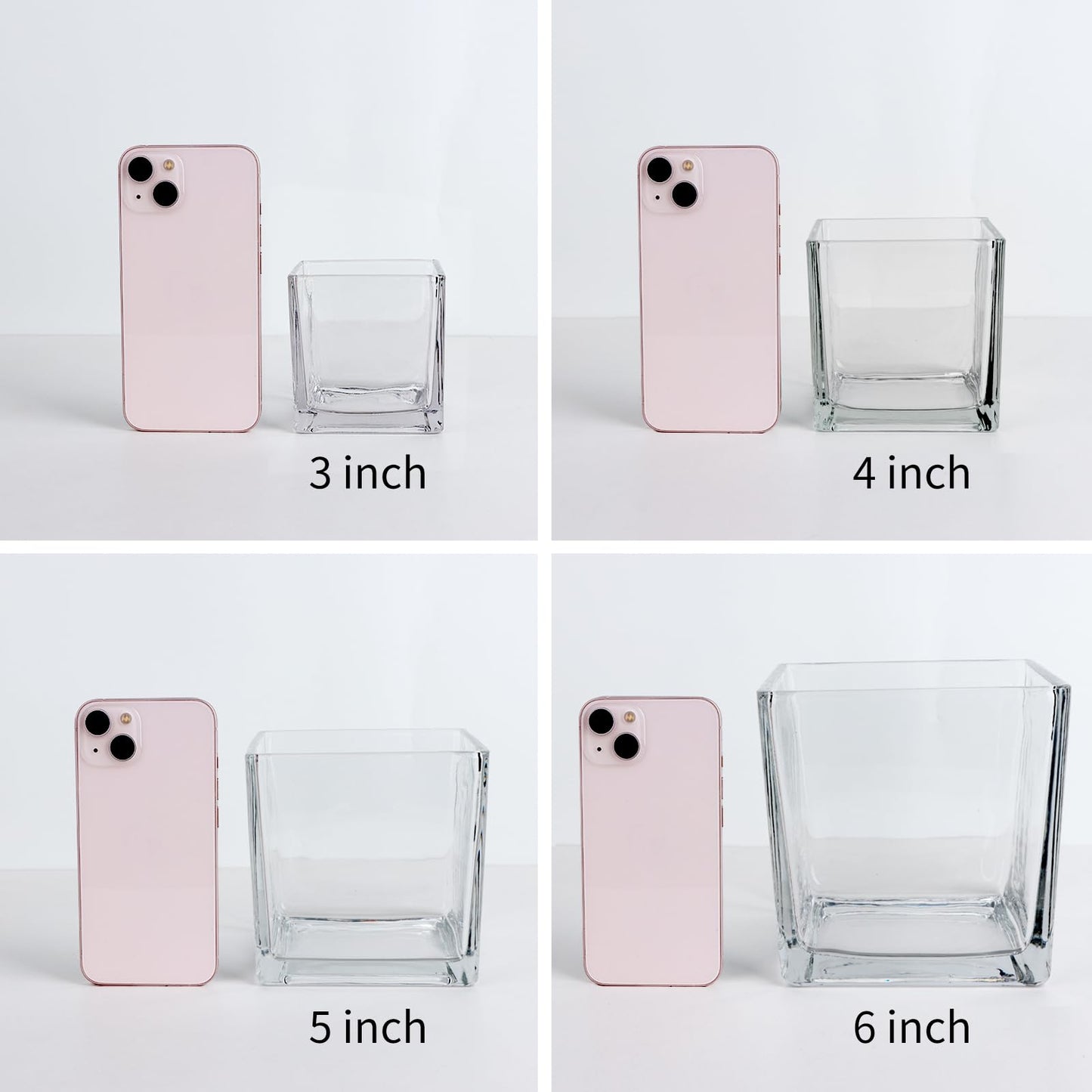 Comrzor Set of 6 Square Glass Vases 5" x5" x 5", Clear Flower Vases for Centerpieces, Candle Holder for Wedding Party Events, Home Décor