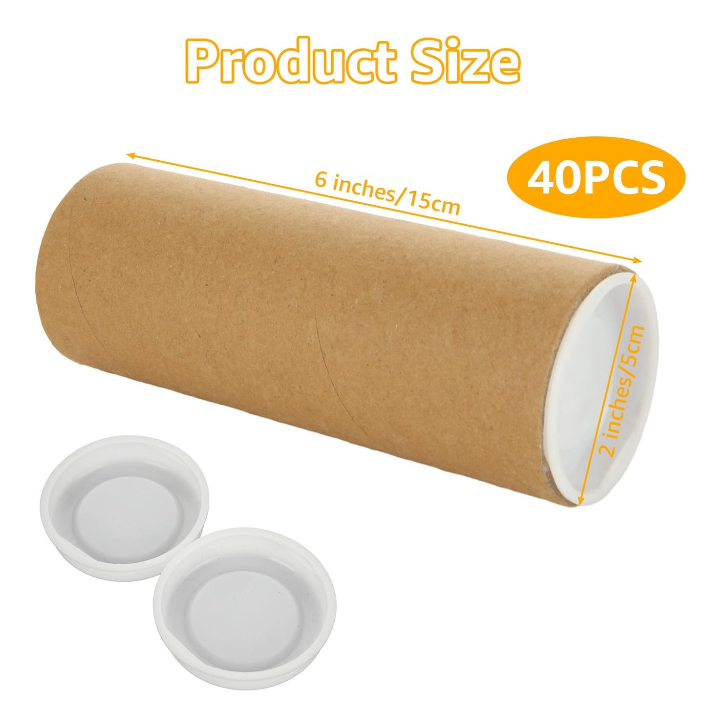 LOYORTY 40PCS 2" x 6" Mailing Tubes with Caps, Small Cardboard Shipping Tubes,Kraft Paper Tube Mailers for Shipping, Packing, Art Prints, Maps, Blueprint