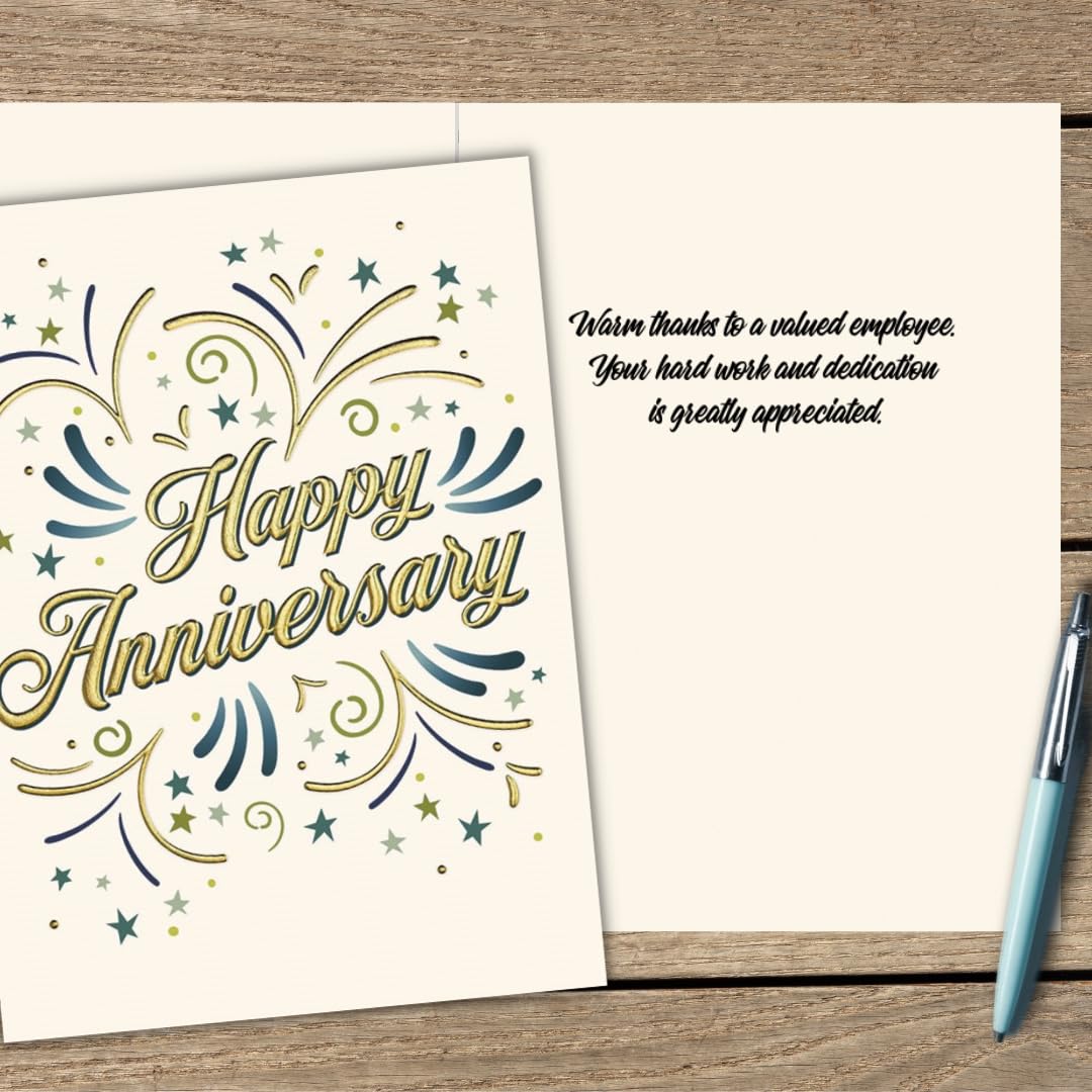 25 Employee Anniversary Cards - Elegant Gold Bursts Design - 26 White Envelopes - FSC Mix