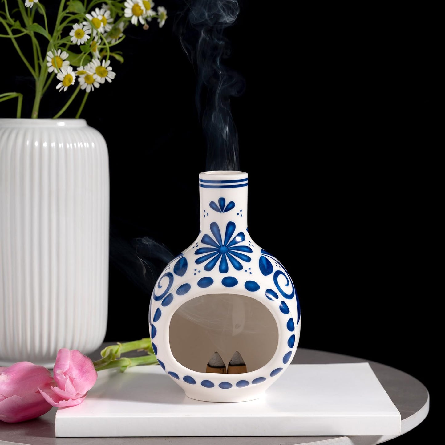 MOUGIGI Handmade Ceramic Palo Santo Holder Burner - Mini Chimenea Incense Dish for Palo Santo and Sticks - Sage Holder for Meditation Decor