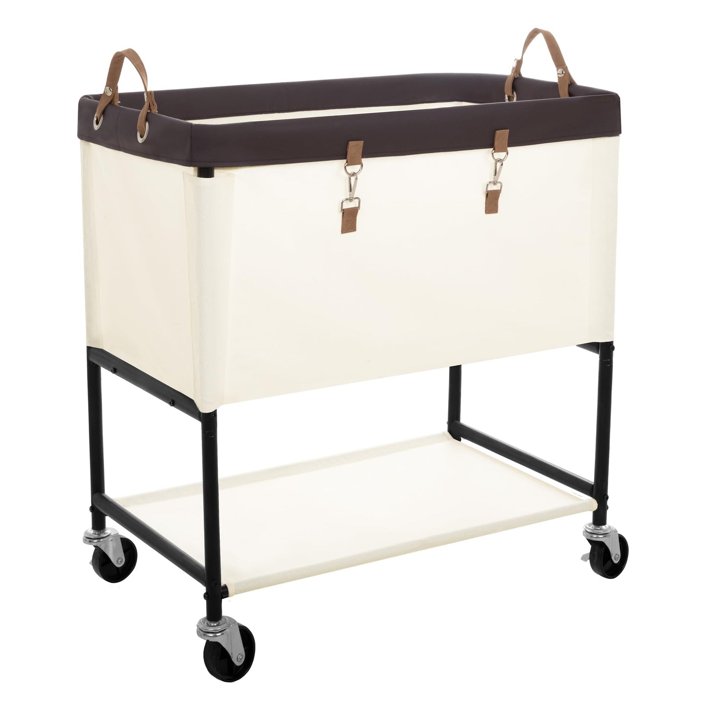 StorageWorks Laundry Cart, 2 Tier Rolling Laundry Basket, Heavy Duty Laundry Basket with Lockable Wheels, Laundry Room Organization and Storage, Clothes Hamper for Bedroom, Dorm, Closet, 46Gal, Beige
