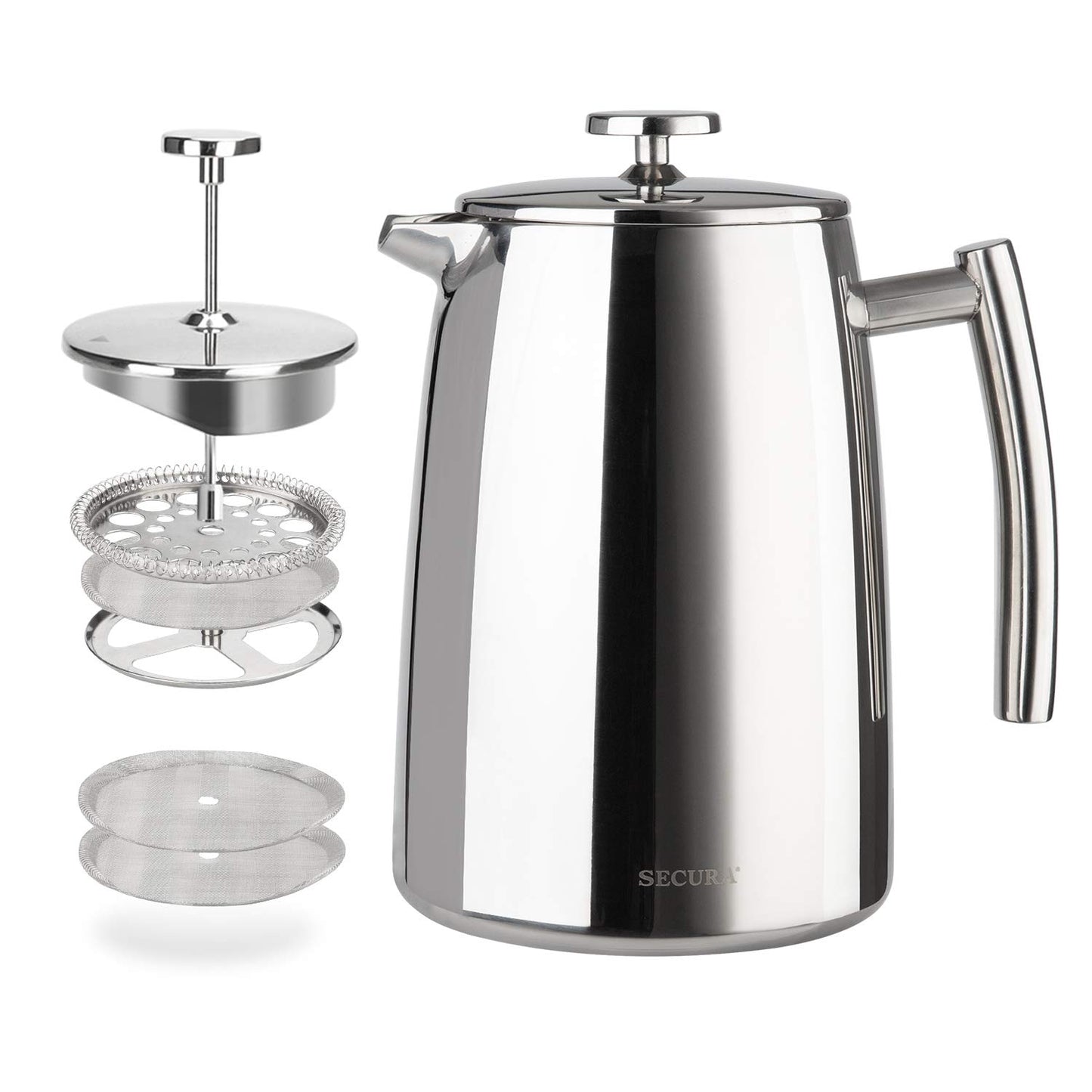 Secura French Press Coffee Maker, 34-Ounce, 304 Stainless Steel Insulated Coffee Press with Extra Screen