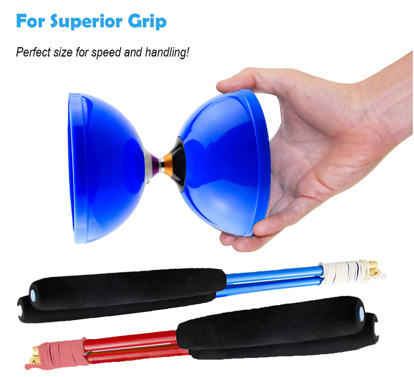 MAGICYOYO Pro Triple Bearing Diabolo Medium Size 5” Blue Chinese Yoyo Toy with 2 Pair Carbon Sticks+ 2 Extra Strings +1 Net Bag, High Performance Chinese Yoyo Diabolo Skill Toy