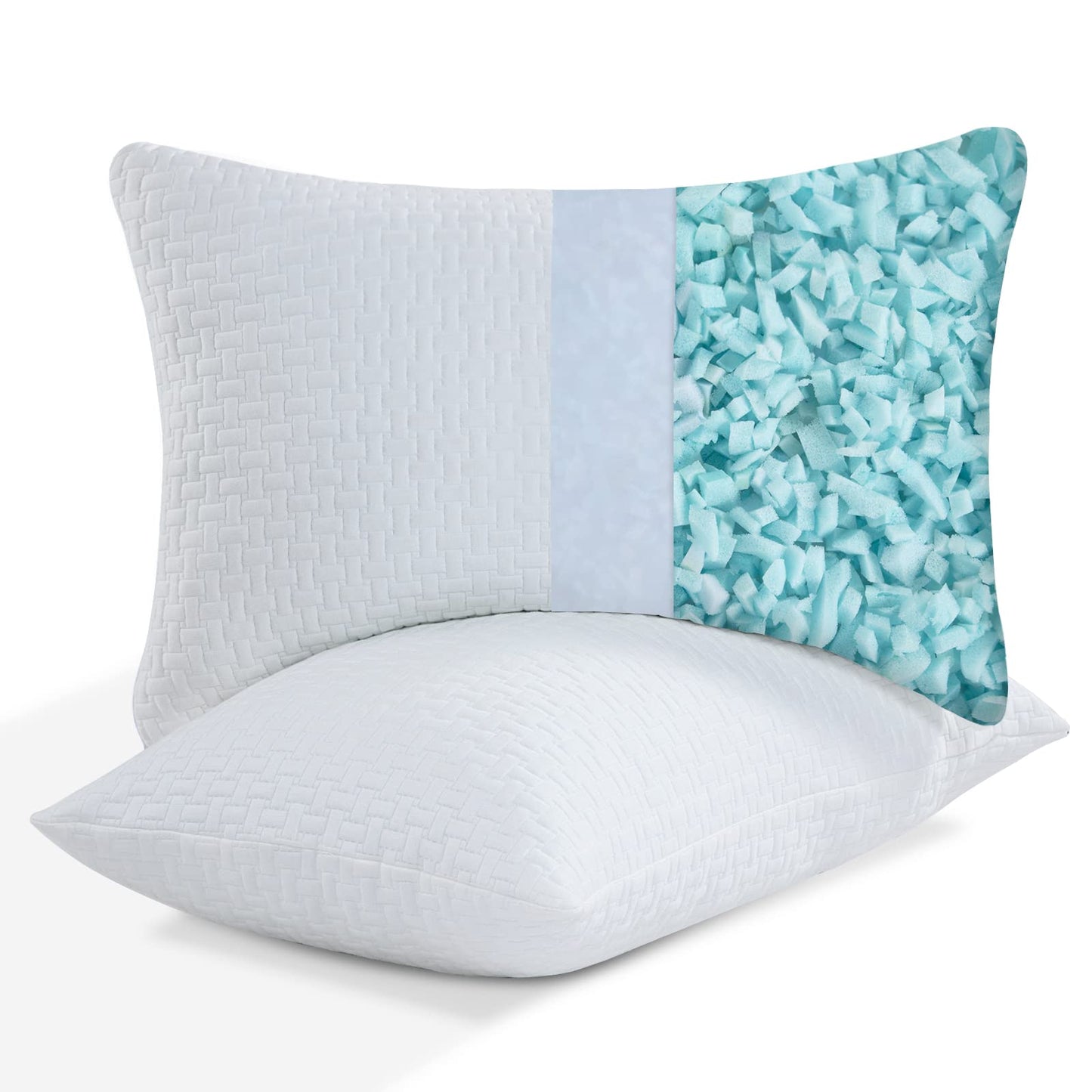 HOMBYS 2 Pcs Extra Firm Bed Pillows for Sleeping, Shredded Memory Foam Pillows King Size, for Side, Back, Stomach Sleepers, 40% Viscose Derived from Bamboo Cooling Cover