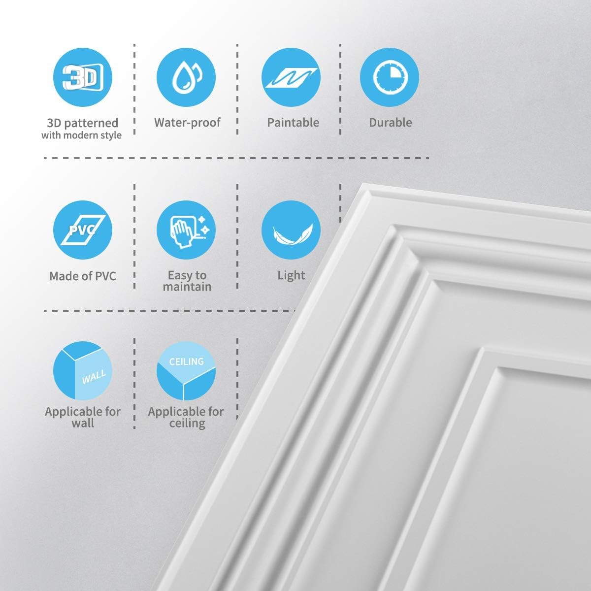 Art3d Drop Ceiling Tiles 24x24 Inch (12-Pack, 48 Sq.ft) – Glue Up PVC Ceiling Tiles 2x2 Ft., Decorative Ceiling Panels for Kitchen, Living Room, Office and Home, White