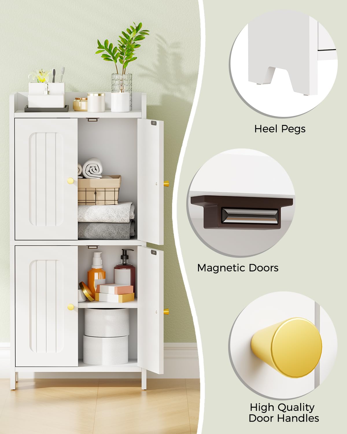 BEWISHOME Small Floor Cabinet, Toilet Paper Storage, Bathroom Storage Cabinet with 4 Doors and Shelves, Bathroom Organizers and Storage for Small Spaces, White 7.9" D x 14.6" W x 31" H YYG11W