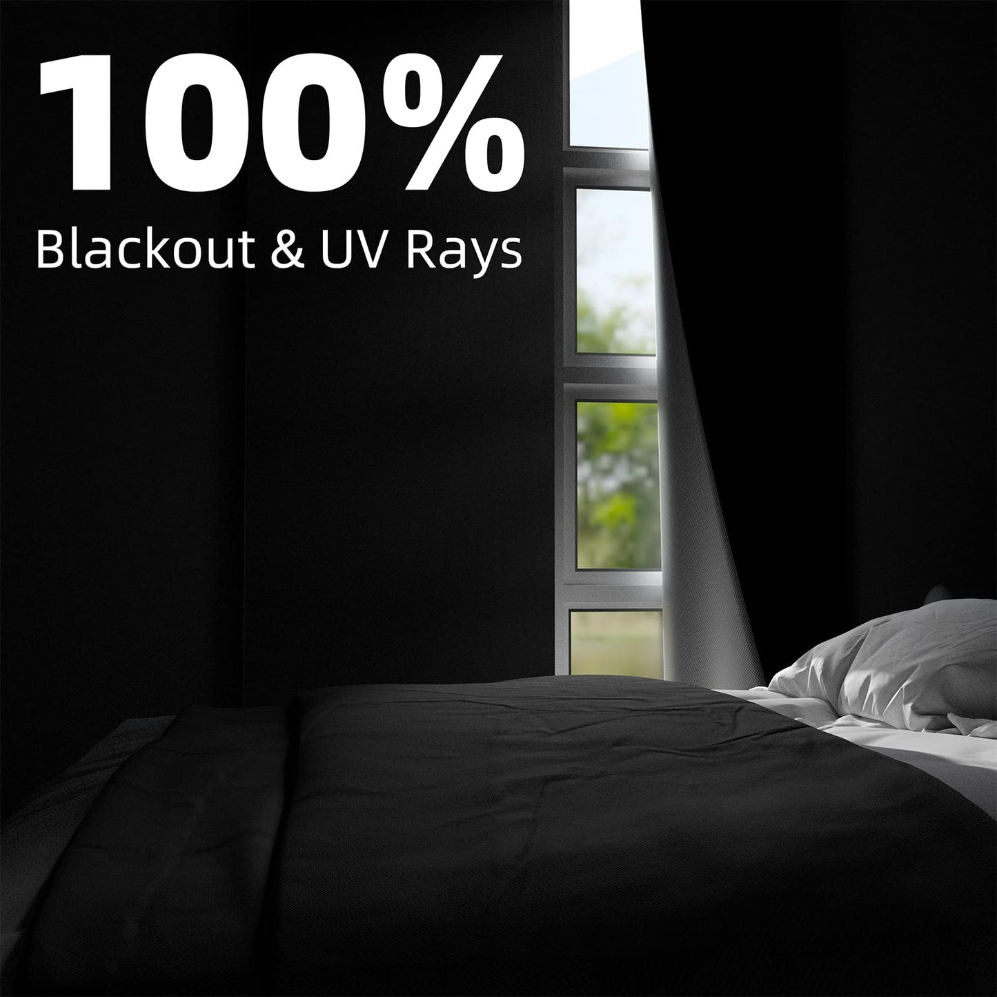 NIGHTON Portable Blackout Curtains 71"×57" Strong Hook and Loop Tape Strips with Adhesive,Black out Shades That can be Cut,100% Blackout Material Blackout Blinds for Baby Nursery or Travel-Black 2Pack