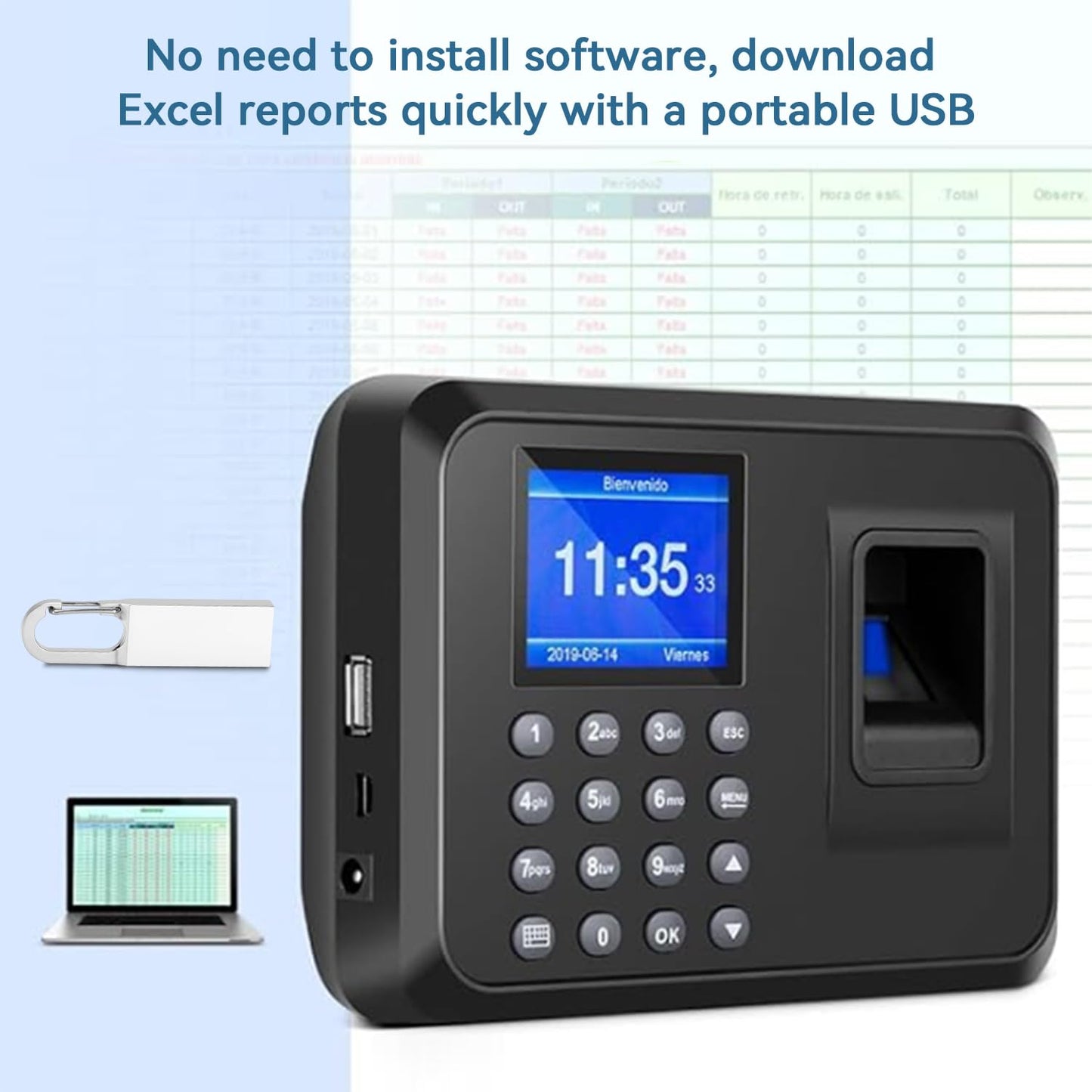 Time Clocks for Employees Small Business, Biometric Fingerprint Time Clock with Attendance Machine, and PIN Clock in and Out Machine, Office Punch Clock for Small Business Management, No Monthly Fees